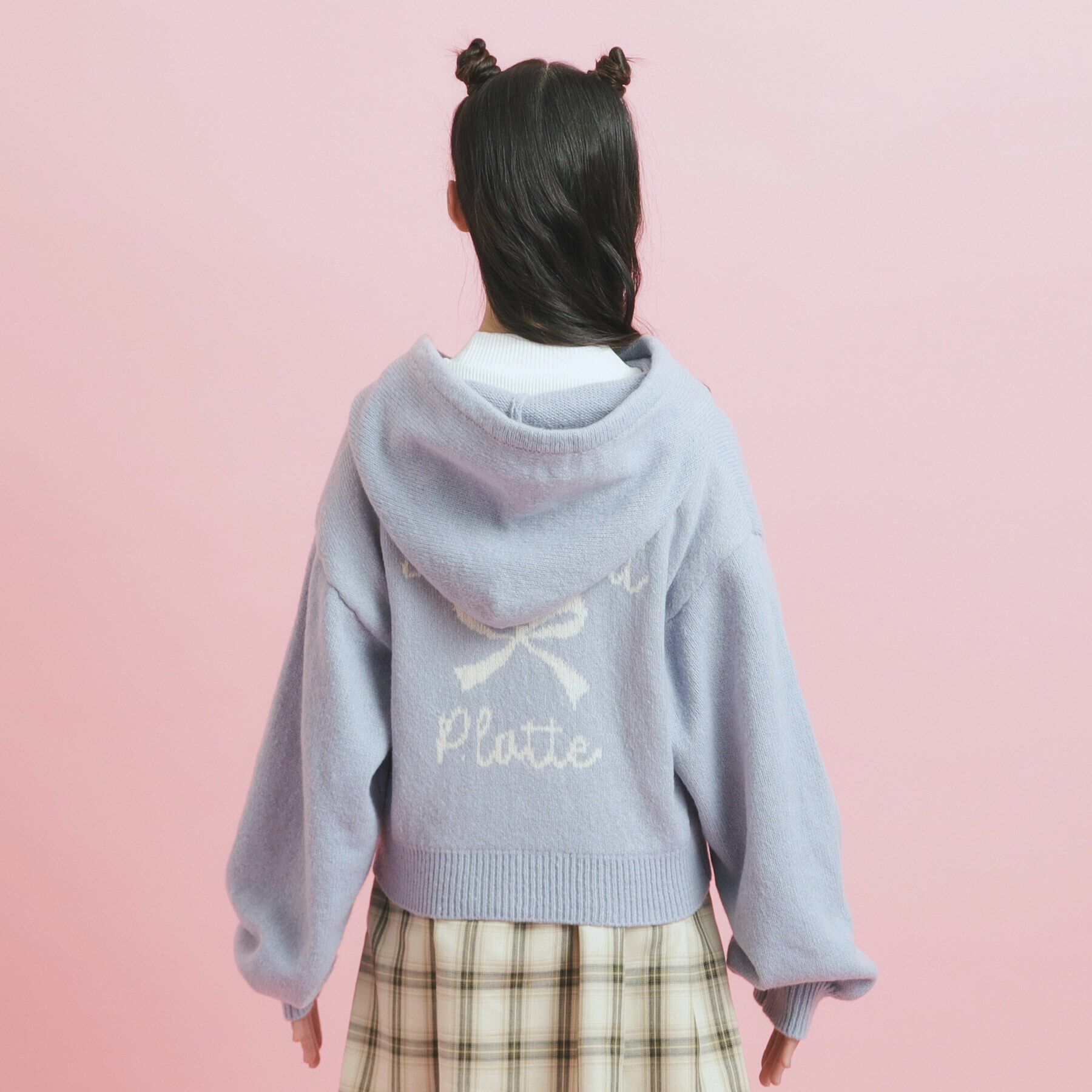 PINK-latte「クロップドリボン刺繍パーカ」|パーカー|