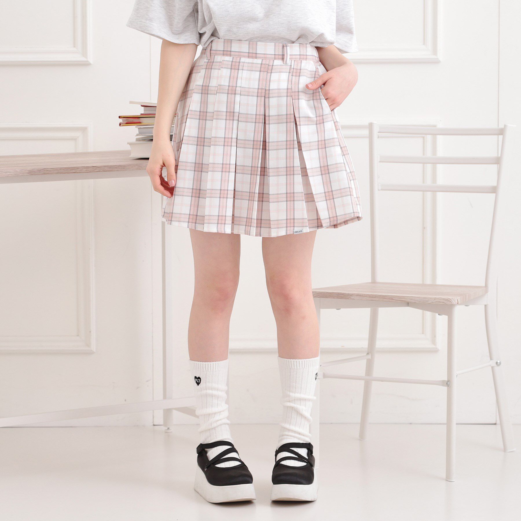 PINK-latte「インパンプリーツチェックスカート」|スカート|ピンク(271)