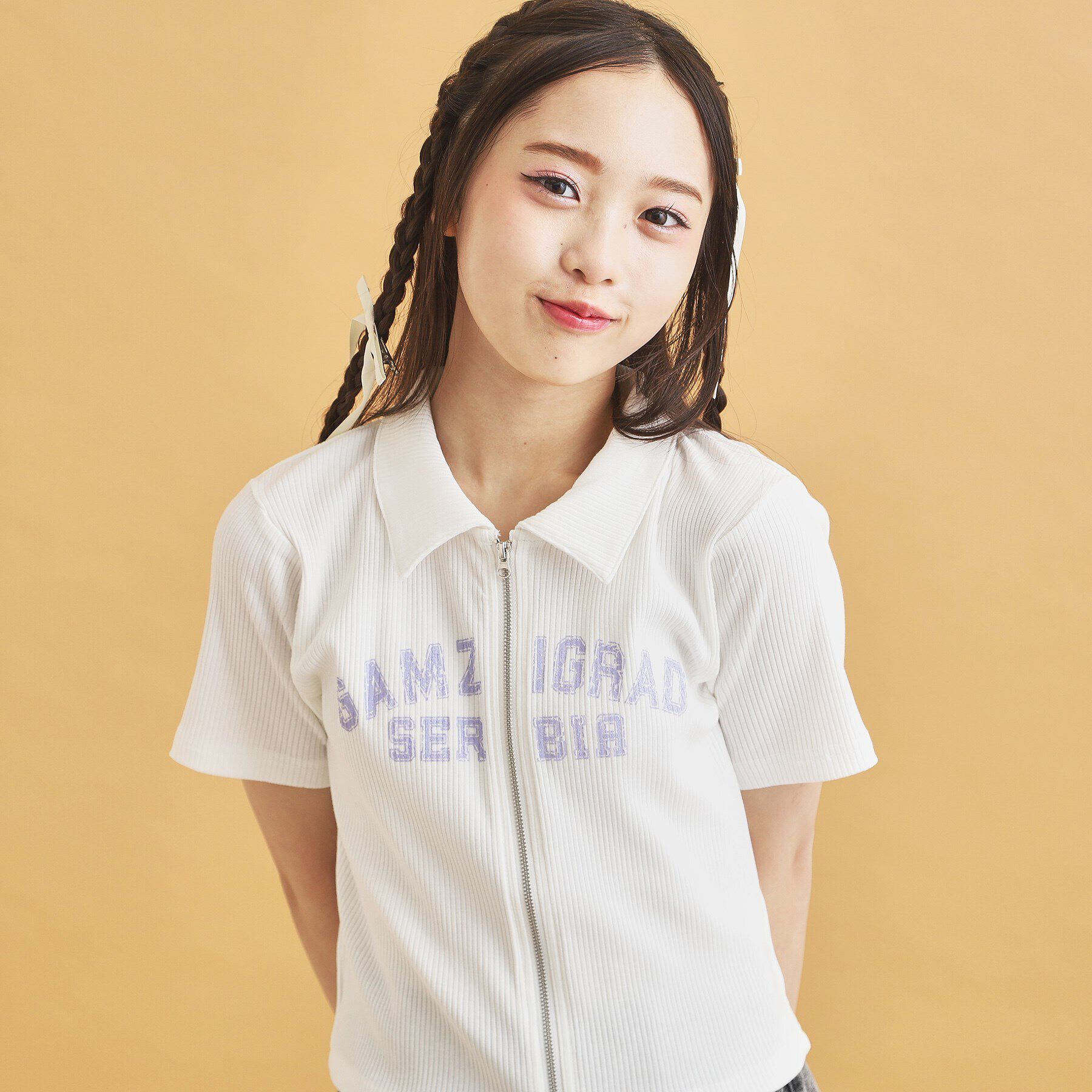 PINK-latte「襟付きテレコダブルジッププルオーバー」|Tシャツ・カットソー|オフホワイト(003