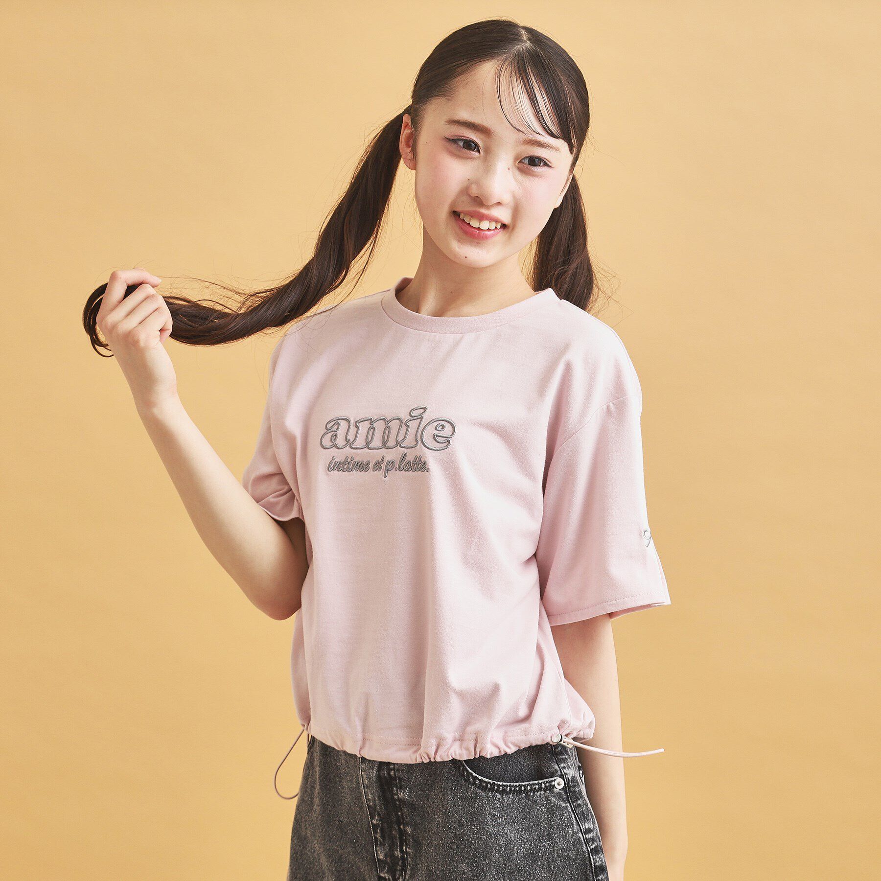 PINK-latte「ドロストリボンタックトップス」|Tシャツ・カットソー|ピンク(071)