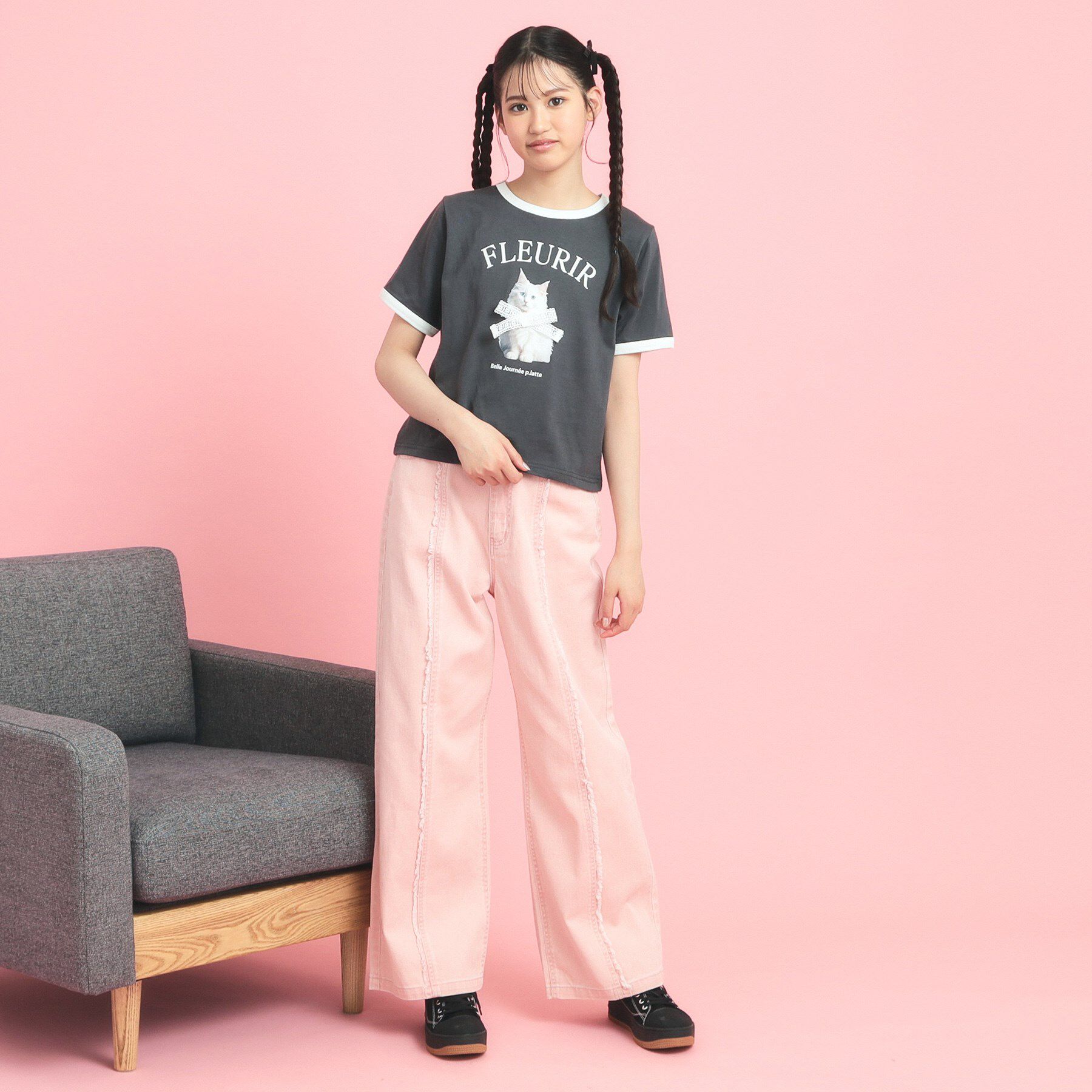 PINK-latte「フォトネコリンガーTシャツ」|Tシャツ・カットソー|