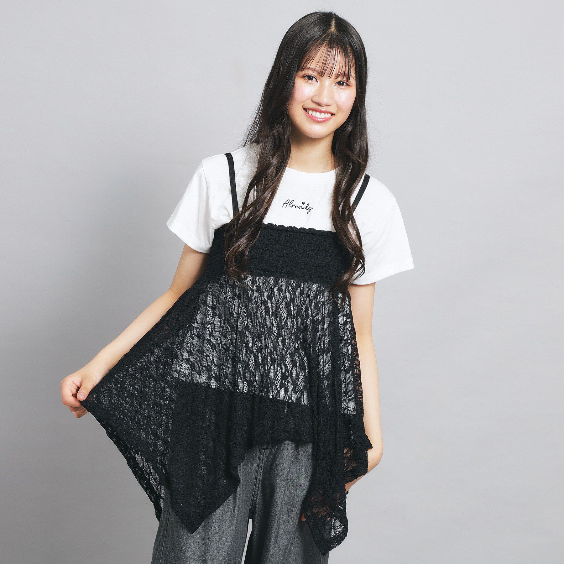 PINK-latte「◆【セットアイテム】2WAYレースビスチェ＋トップス」|Tシャツ・カットソー|ブラック(019)