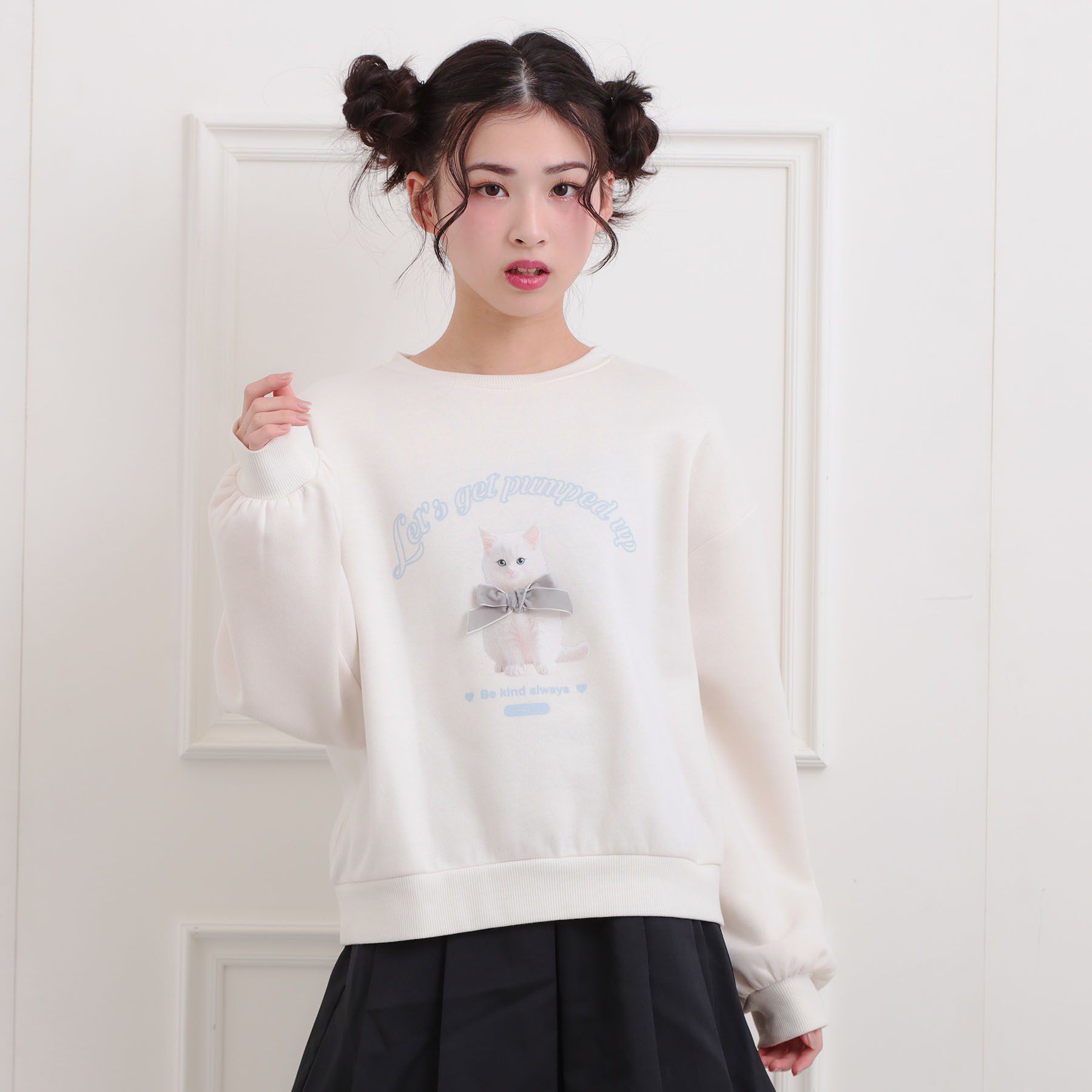 PINK-latte「ベロアリボンネコフォトトレーナー」|その他|アイボリー(004)