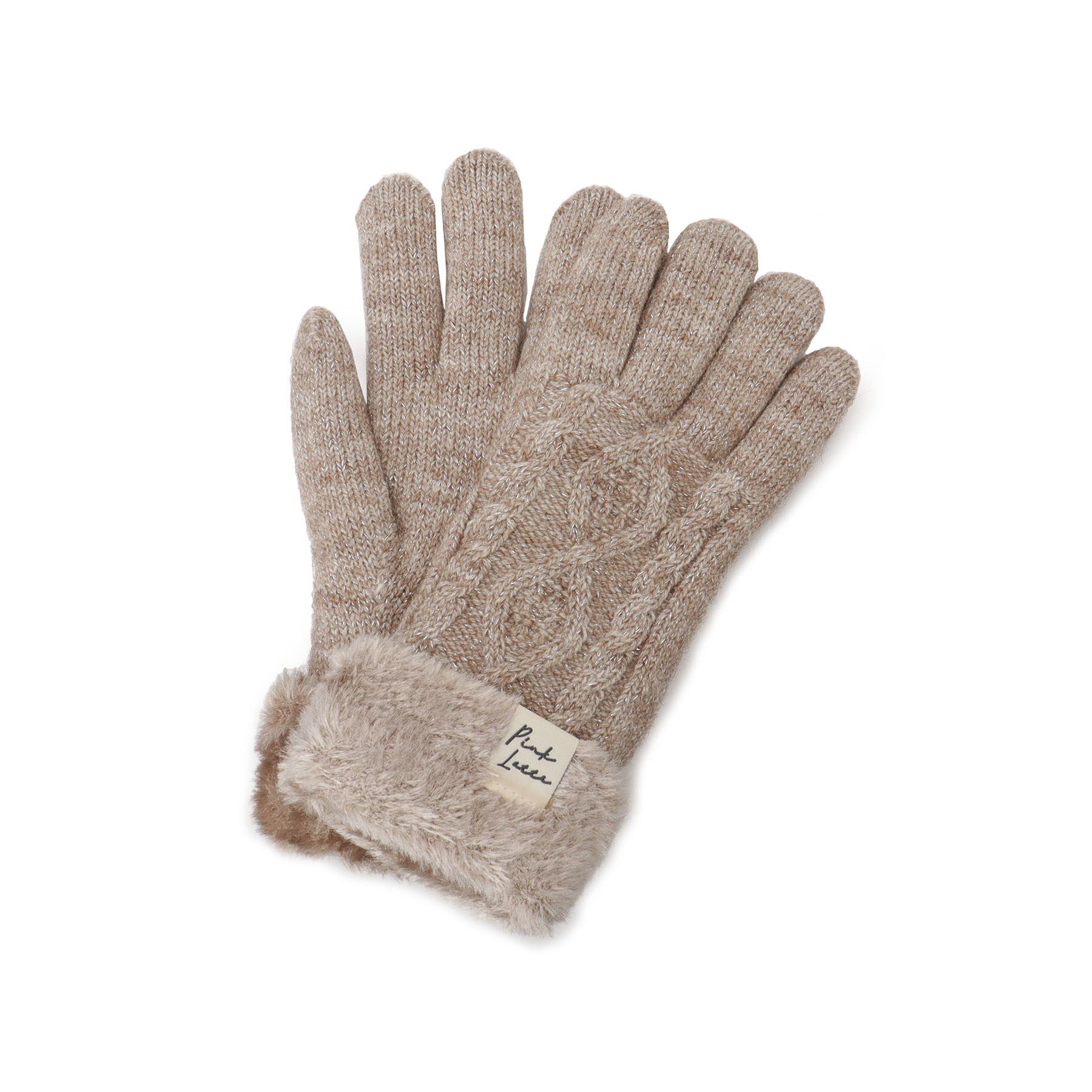 PINK-latte「ケーブル編み裏モール手袋」|手袋|モカブラウン(042