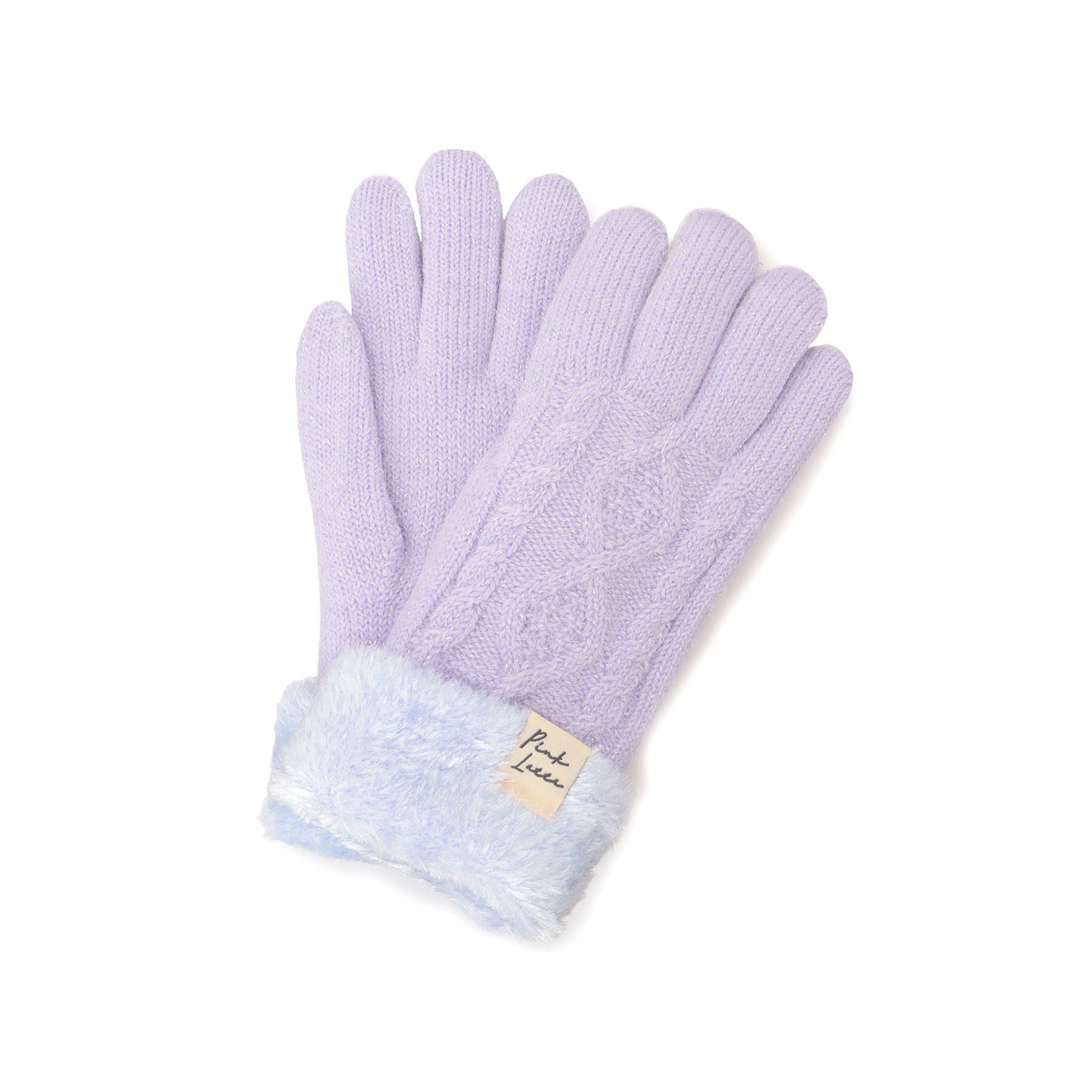 PINK-latte「ケーブル編み裏モール手袋」|手袋|パープル(081)