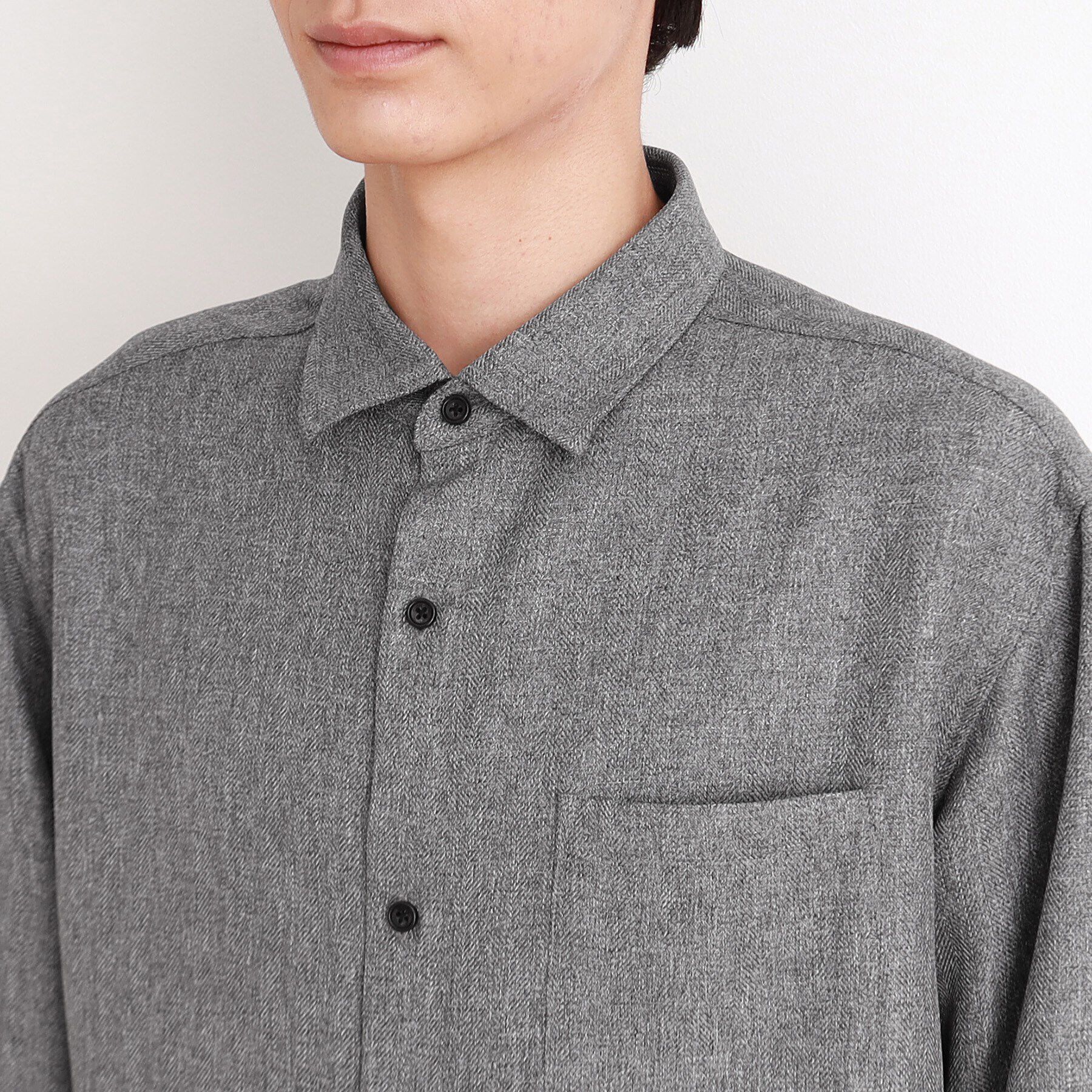 THE SHOP TK「ウールライクへリンボンシャツ リラックスシルエット」|シャツ・ブラウス|