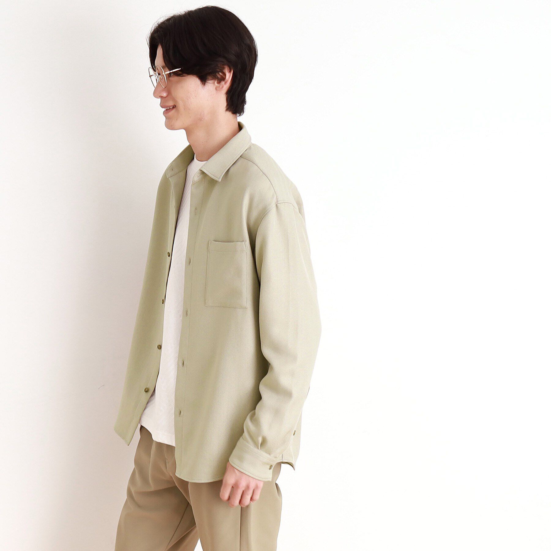 THE SHOP TK「ウールライクへリンボンシャツ リラックスシルエット」|シャツ・ブラウス|