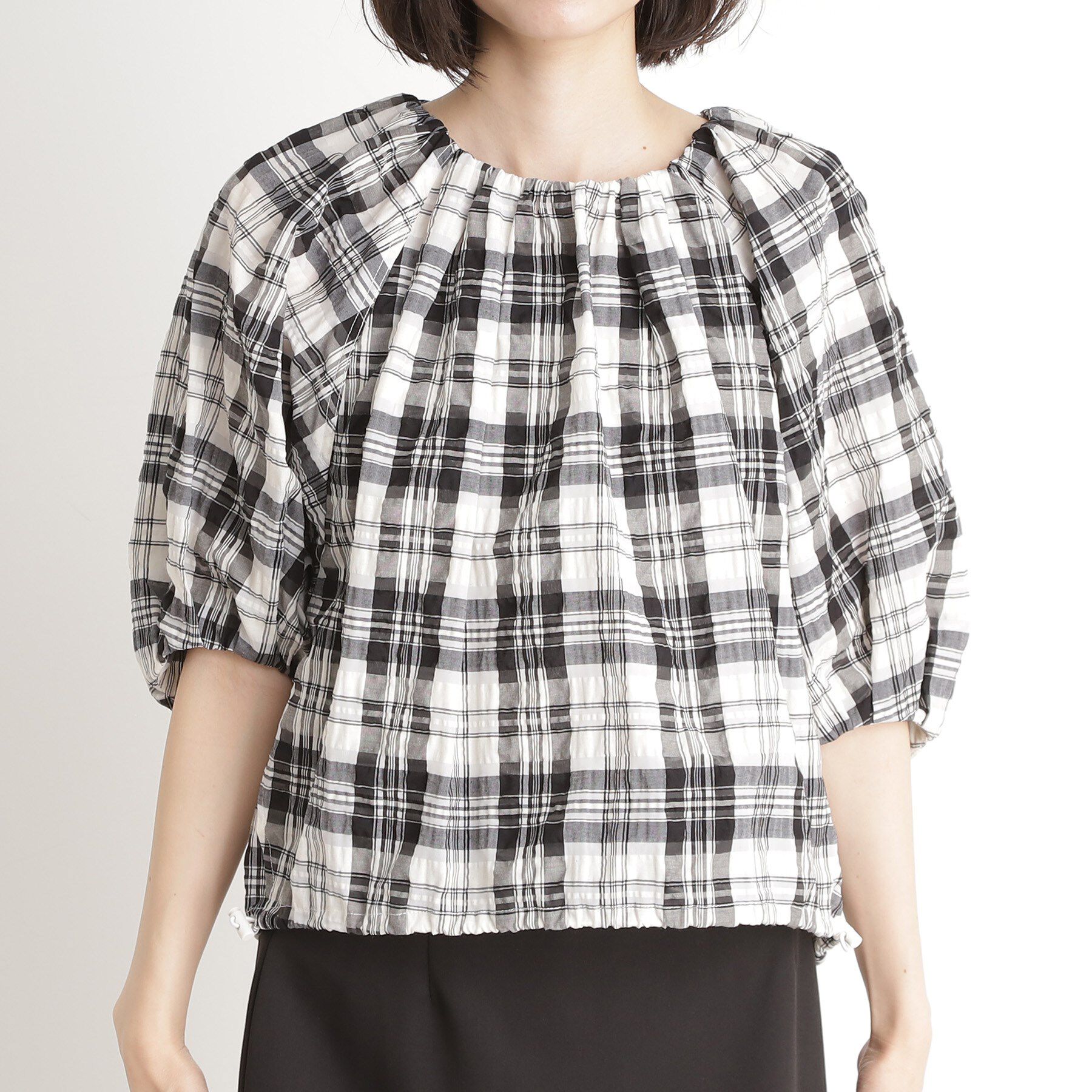 THE SHOP TK「チェックギャザーブラウス【洗える】」|シャツ・ブラウス|