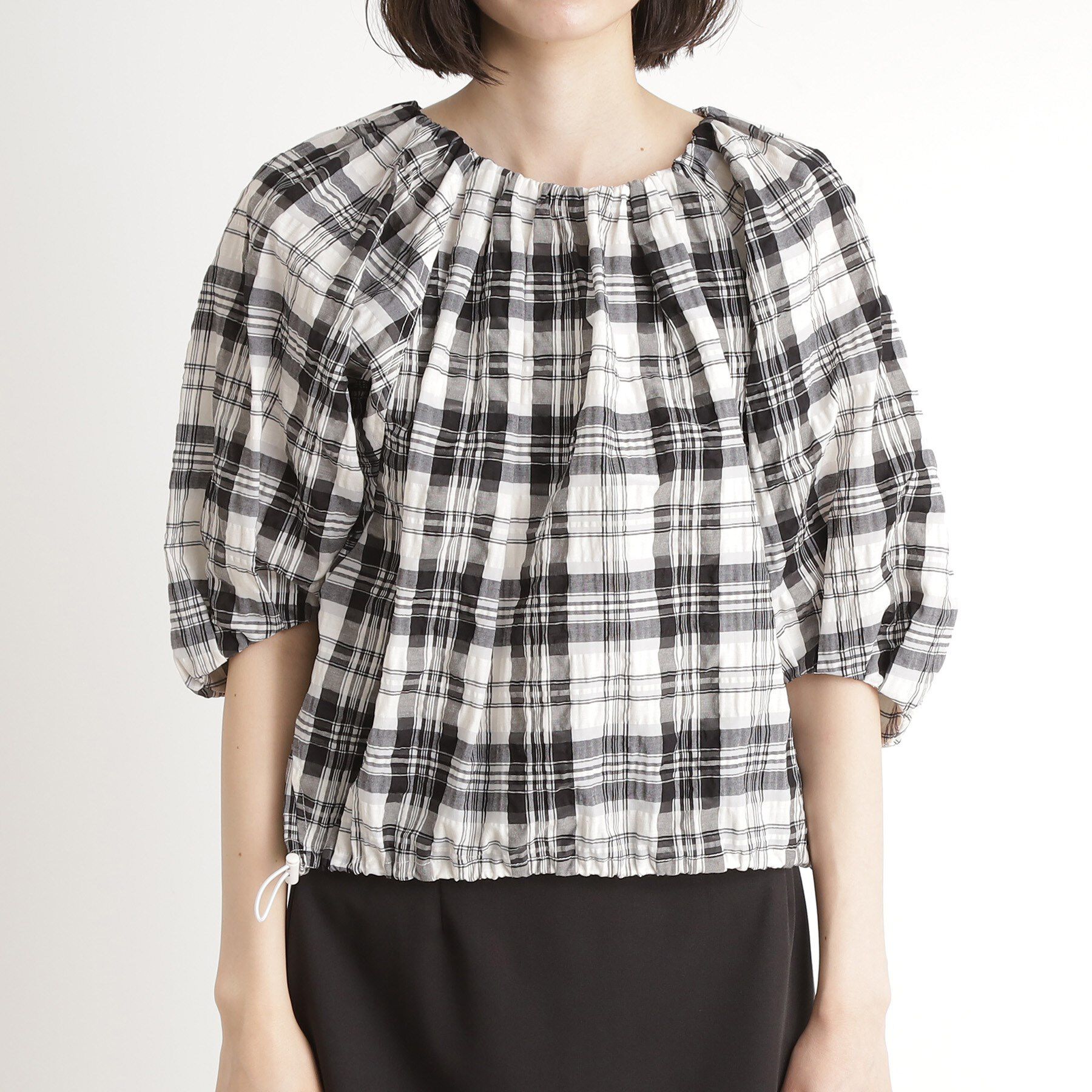 THE SHOP TK「チェックギャザーブラウス【洗える】」|シャツ・ブラウス|