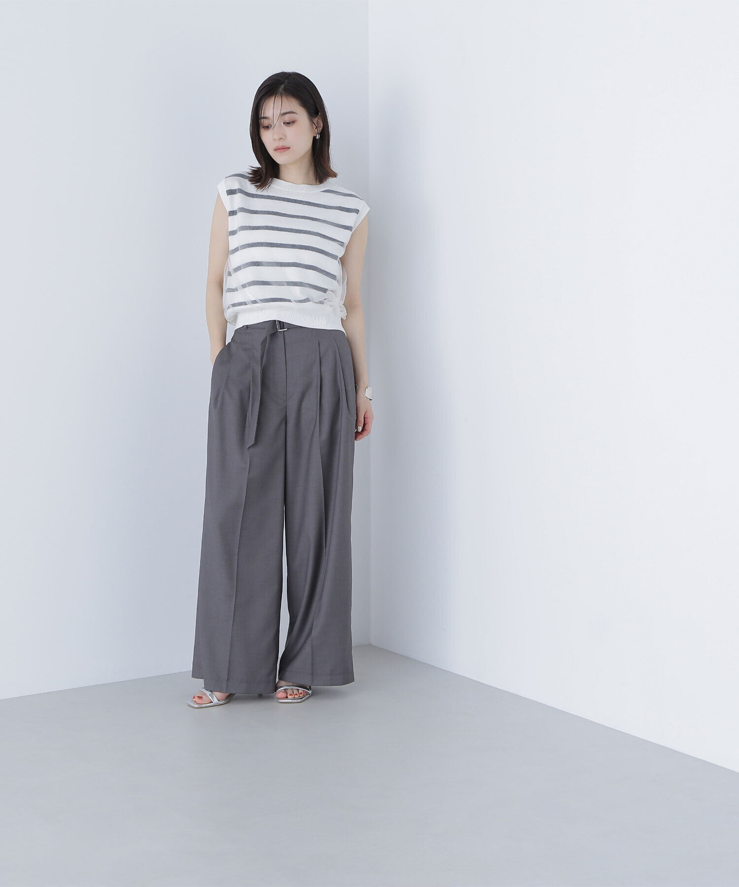  「デザインベルトワイドパンツ」|その他|チャコール1