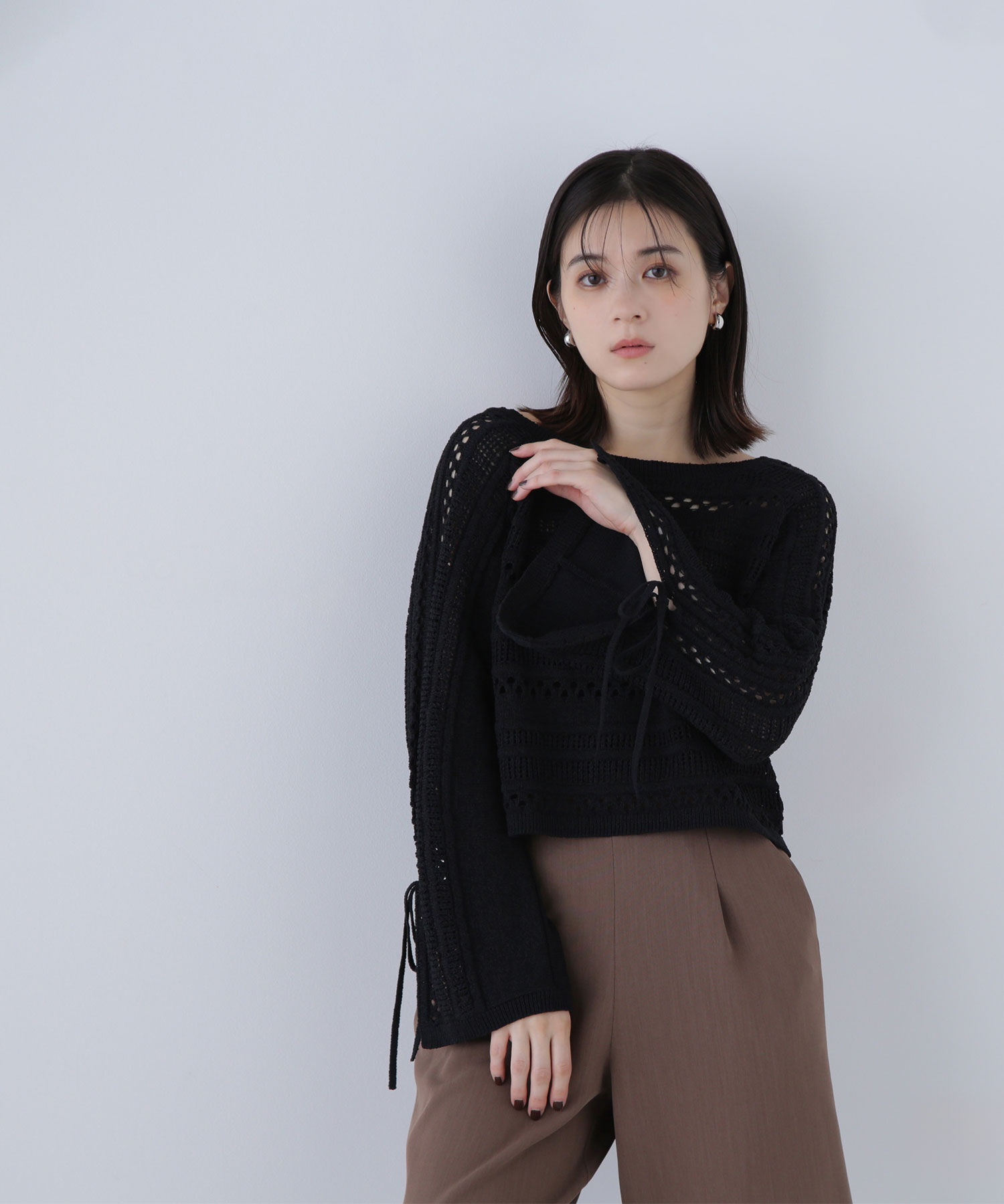  「透かし編みリボンスリーブニット」|ニット・セーター|