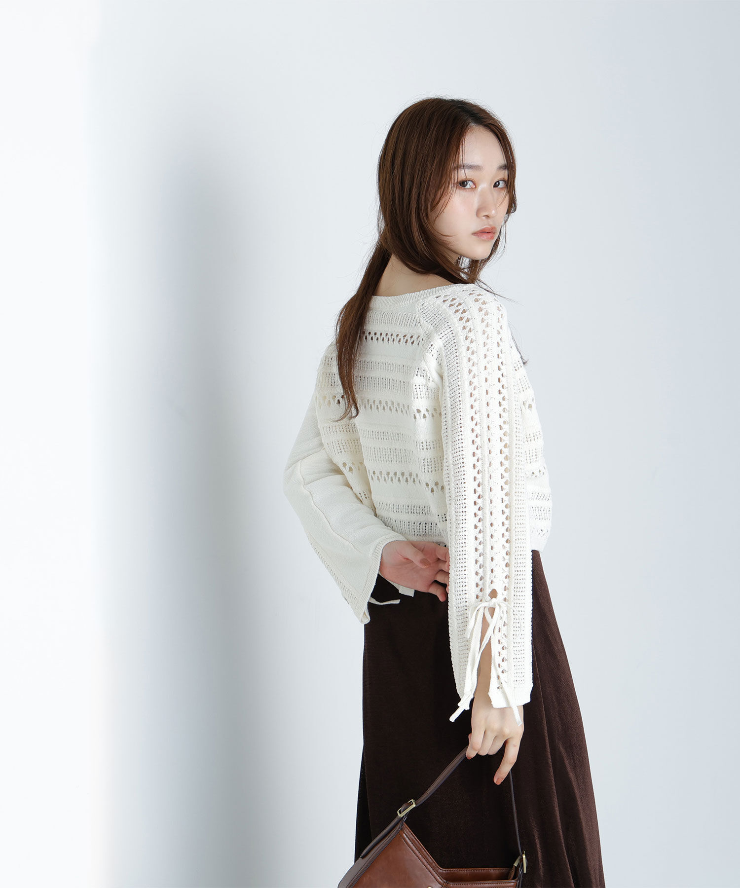  「透かし編みリボンスリーブニット」|ニット・セーター|
