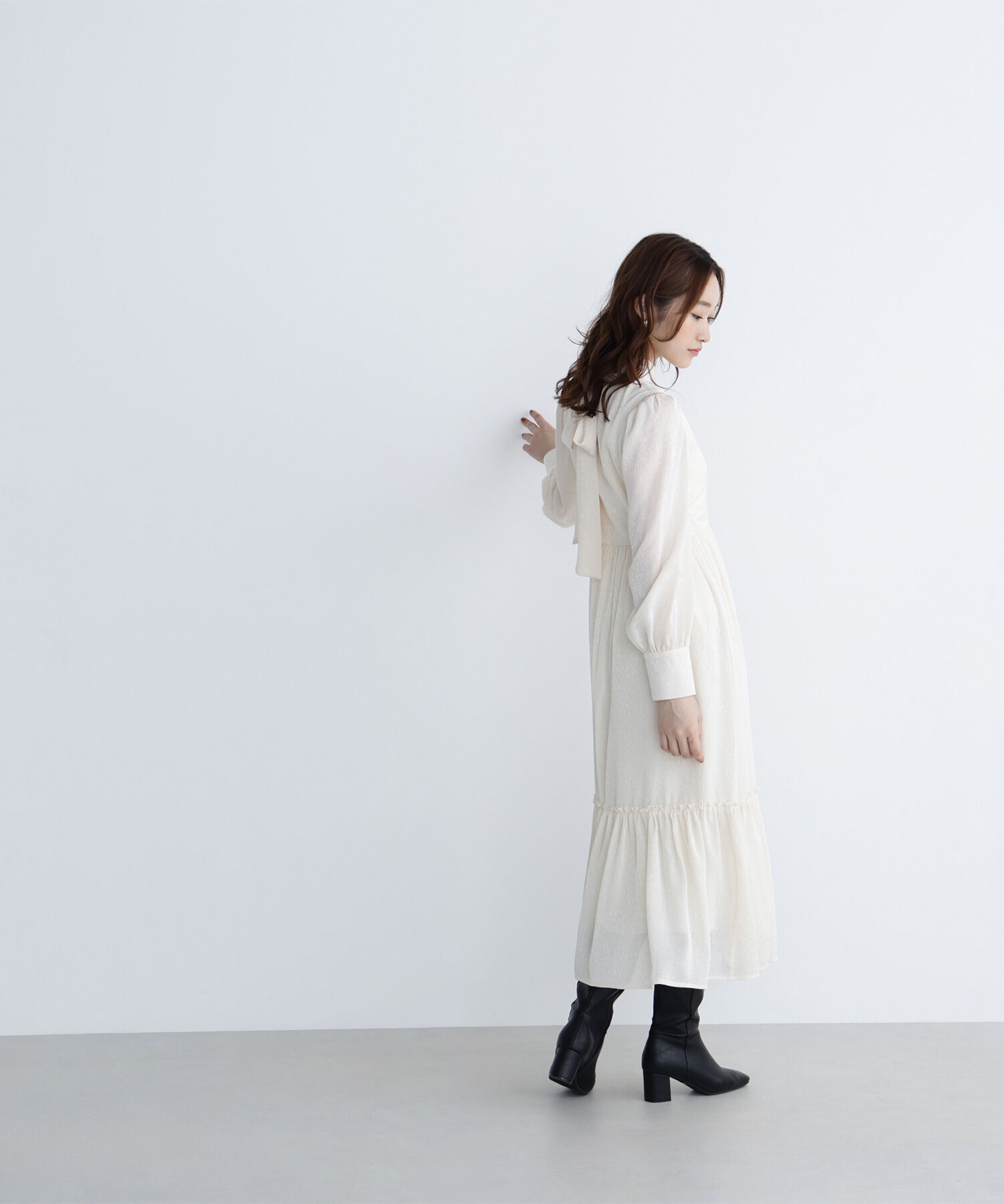  「バックリボンジャガードワンピース」|ワンピース|