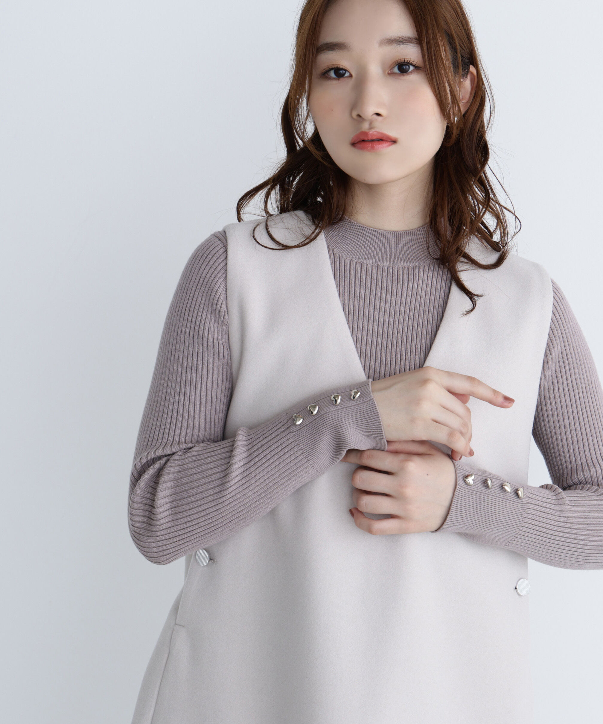  「ハートボタンカフスニット」|ニット・セーター|ベージュ