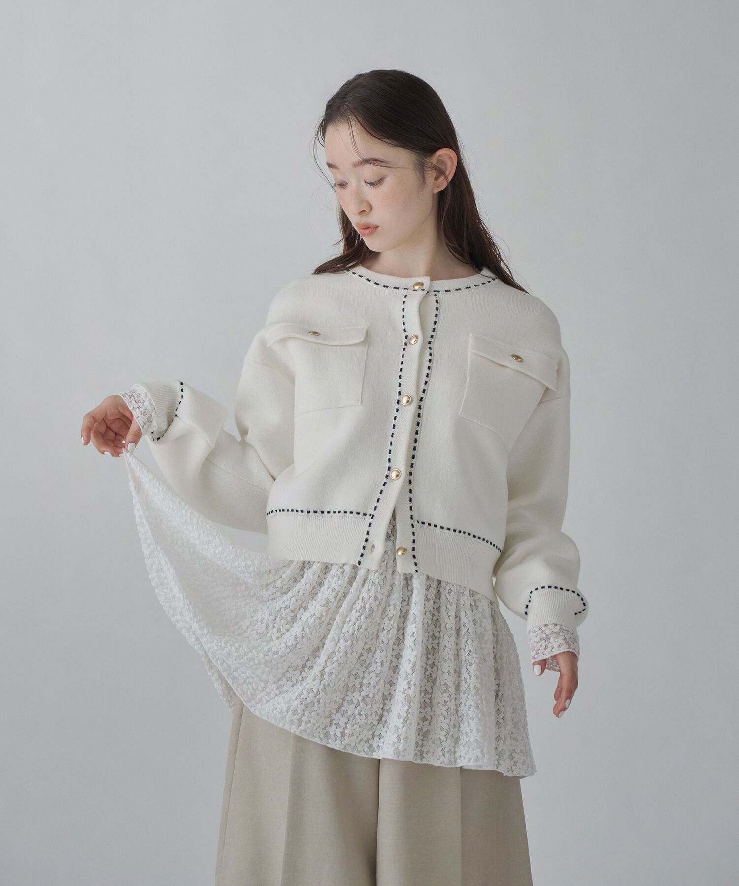  「〈N.〉ステッチニットジャケット」|ニット・セーター|オフホワイト2
