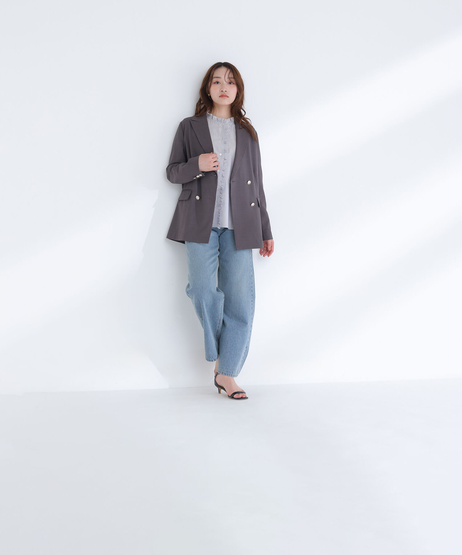  「リネンライクダブルブレストボクシージャケット」|ブルゾン・スタジャン|