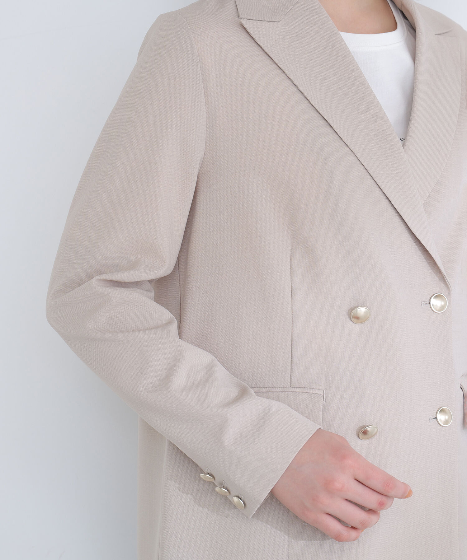  「リネンライクダブルブレストボクシージャケット」|ブルゾン・スタジャン|