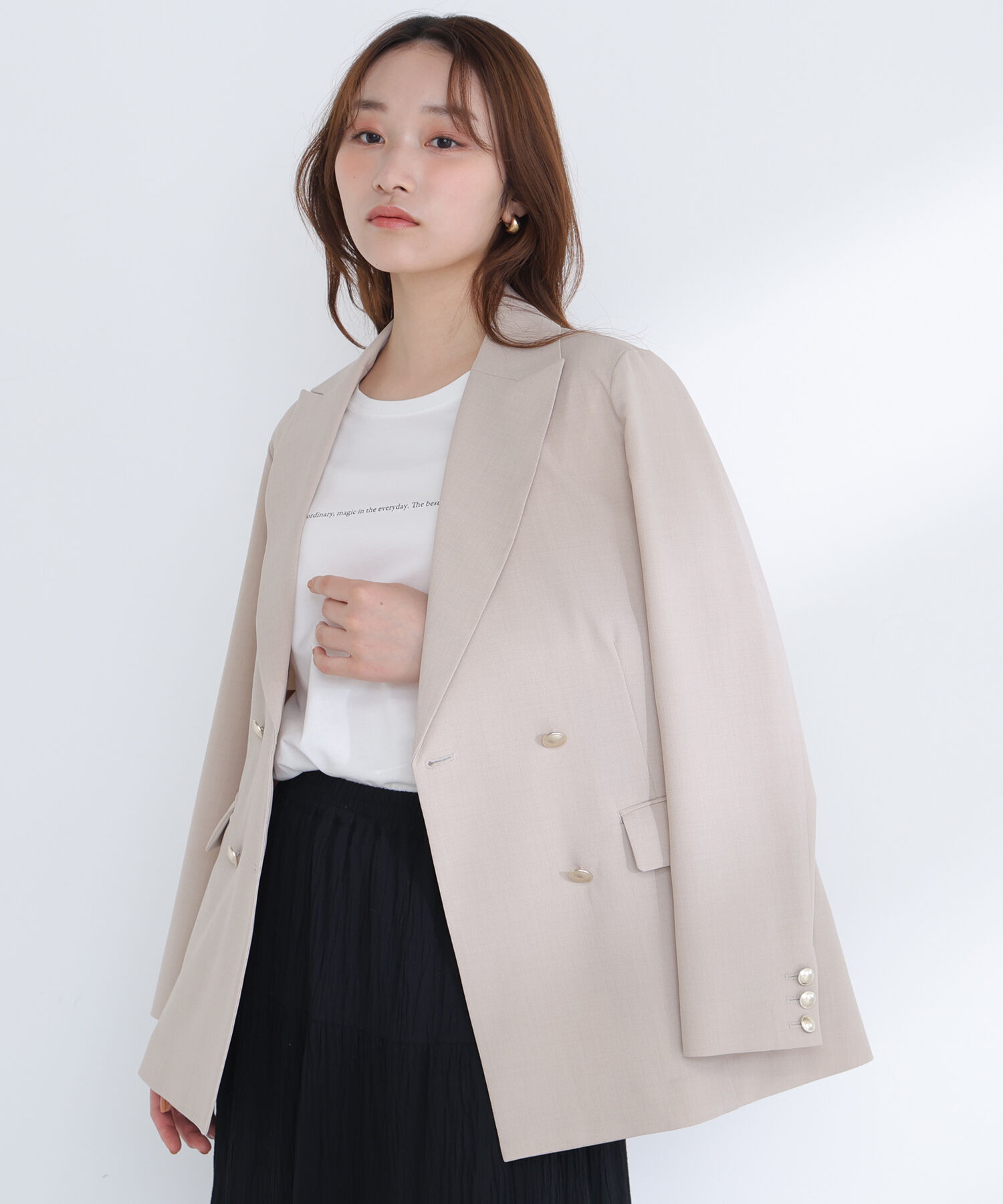  「リネンライクダブルブレストボクシージャケット」|ブルゾン・スタジャン|