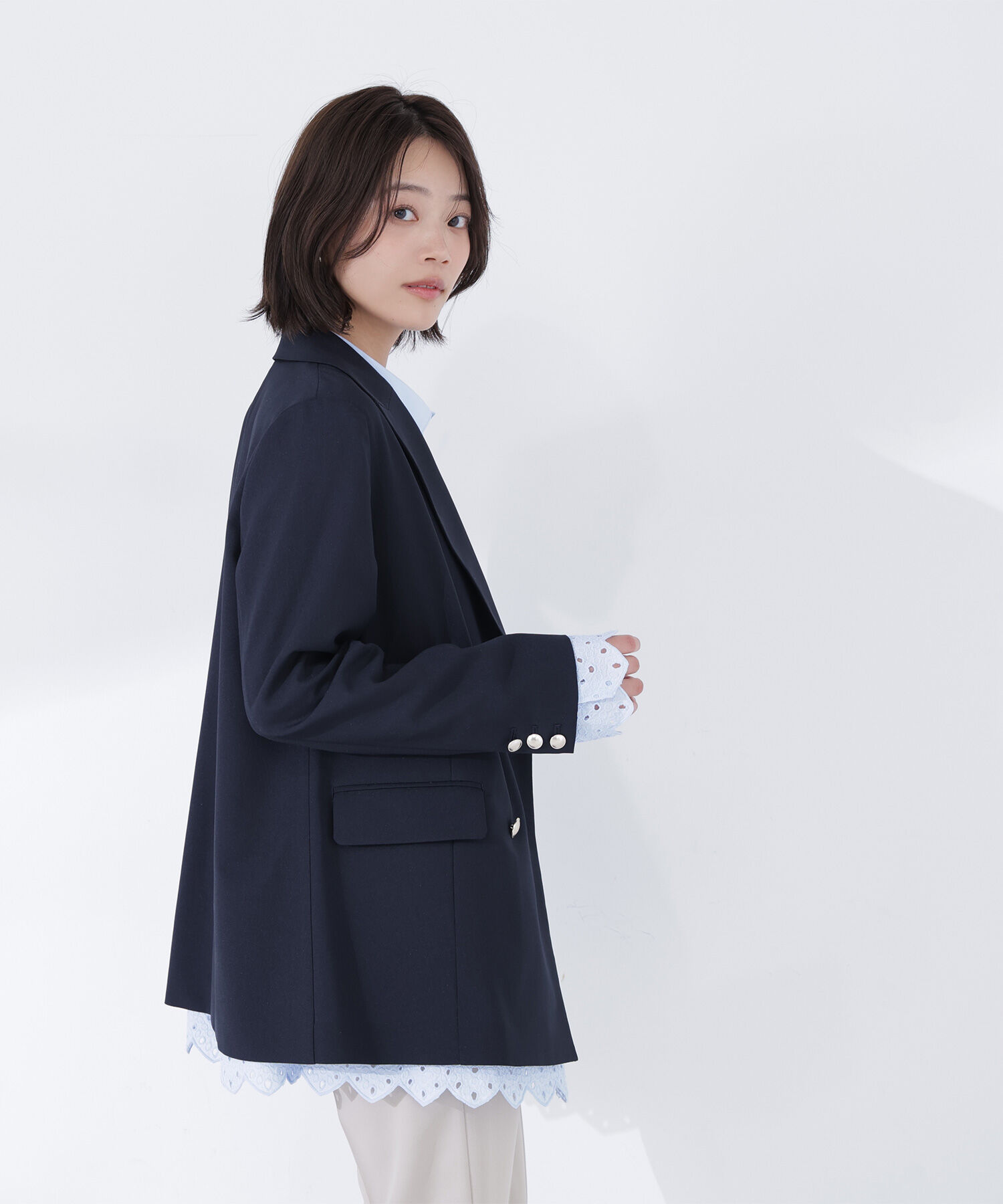  「リネンライクダブルブレストボクシージャケット」|ブルゾン・スタジャン|