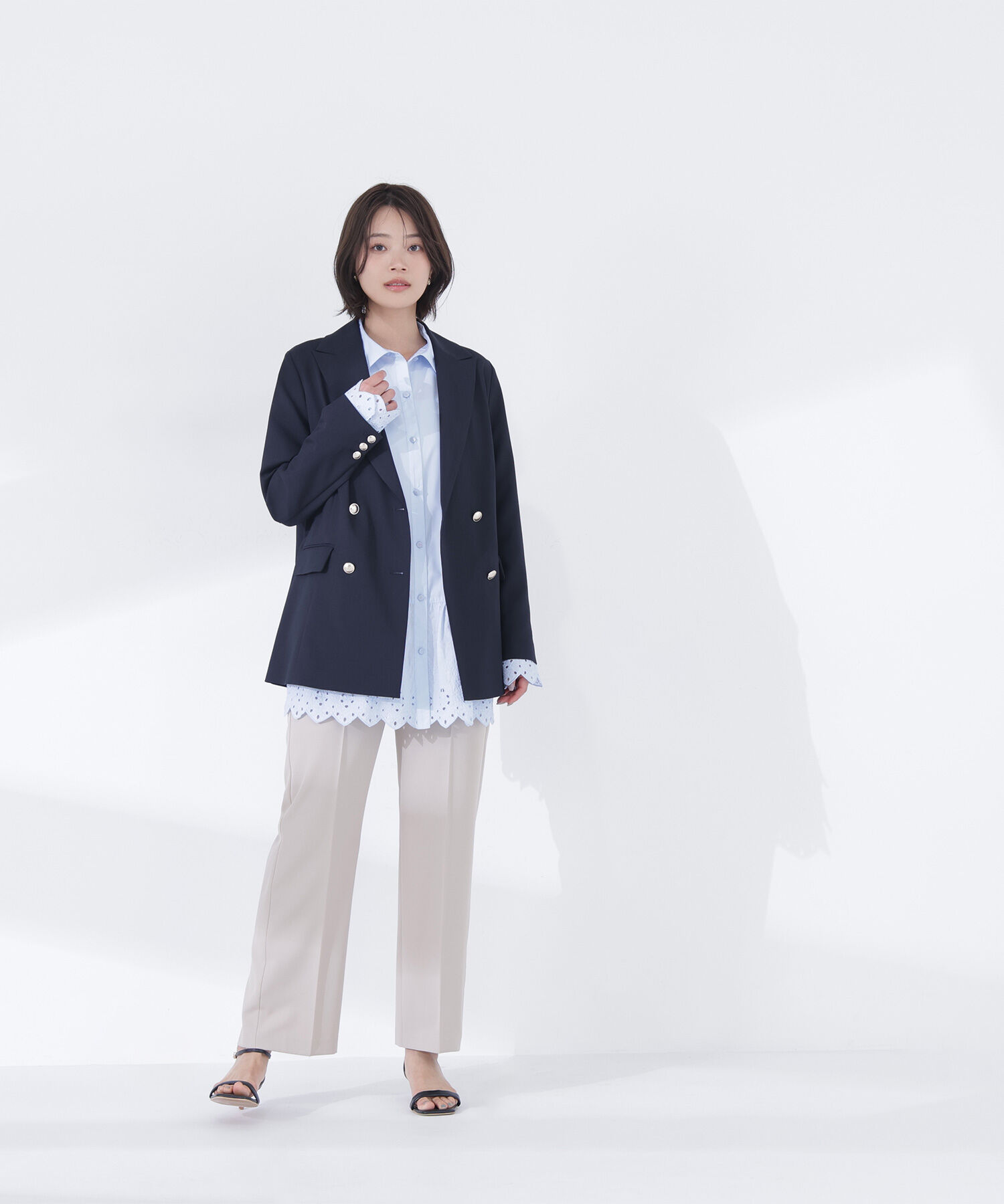  「リネンライクダブルブレストボクシージャケット」|ブルゾン・スタジャン|