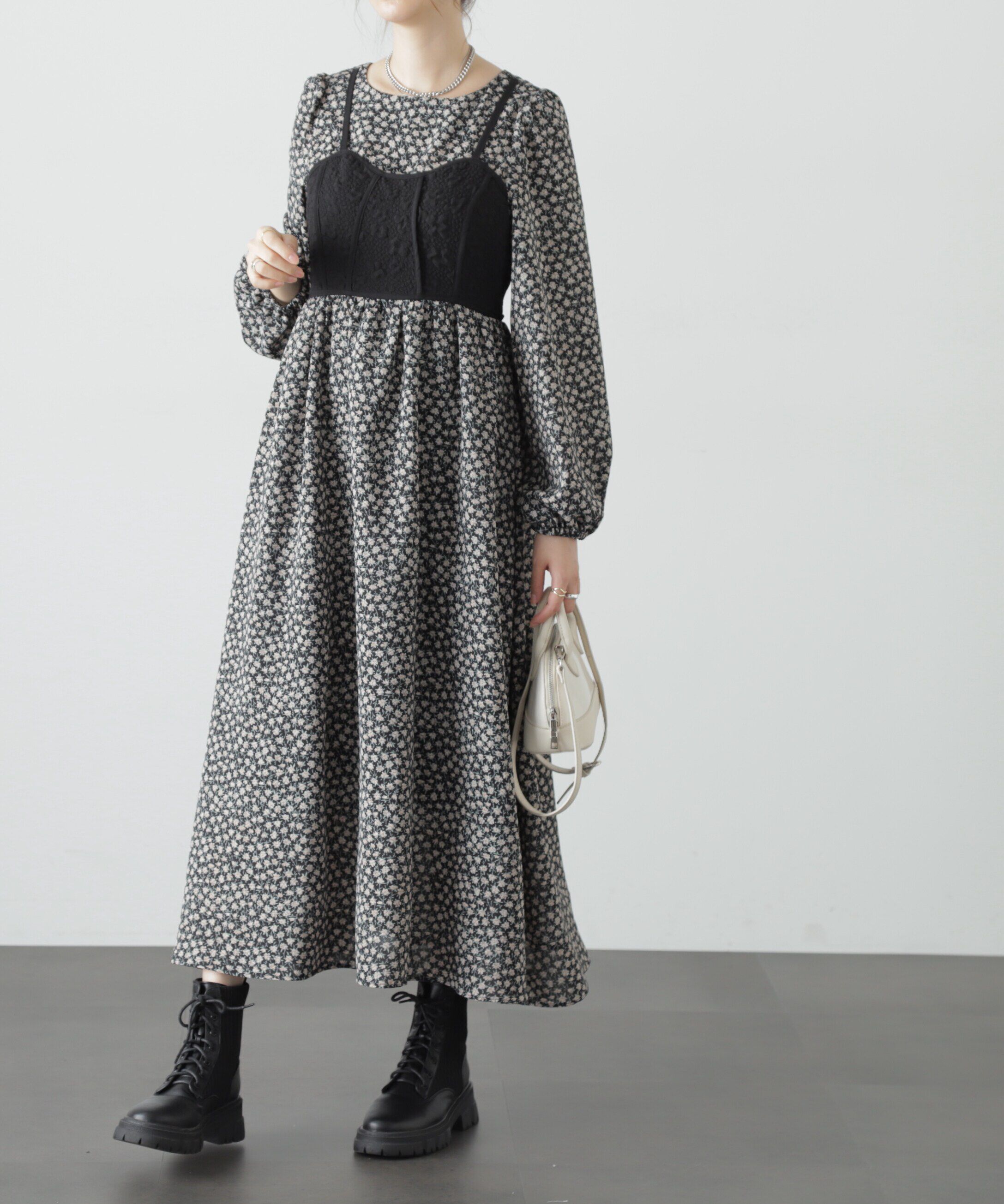  「小花柄ビスチェドッキングワンピース」|ワンピース|