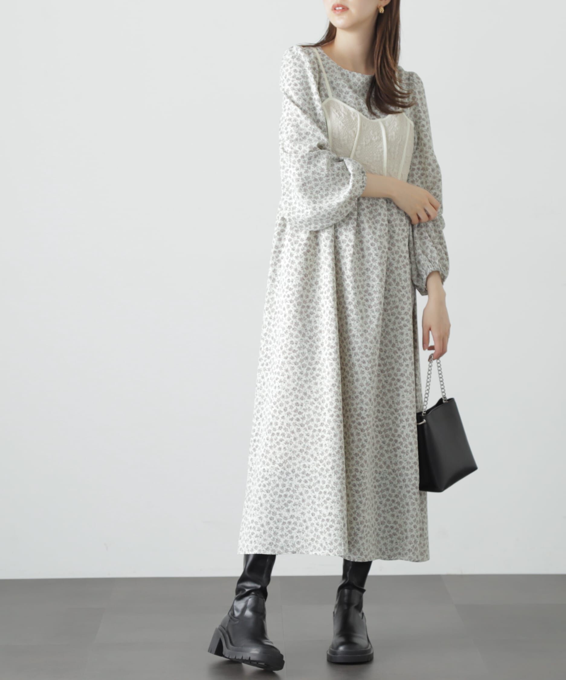  「小花柄ビスチェドッキングワンピース」|ワンピース|