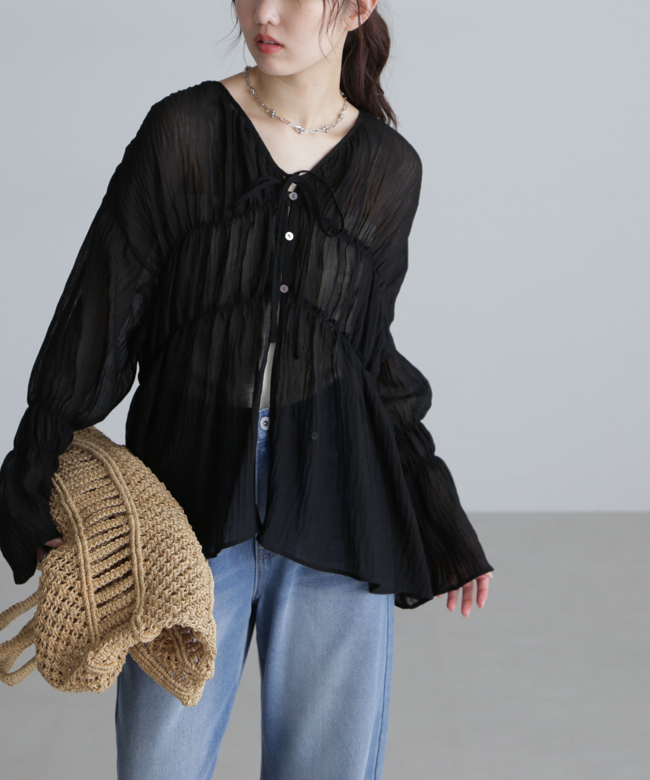  「シャーリングドロストチュニックブラウス」|シャツ・ブラウス|
