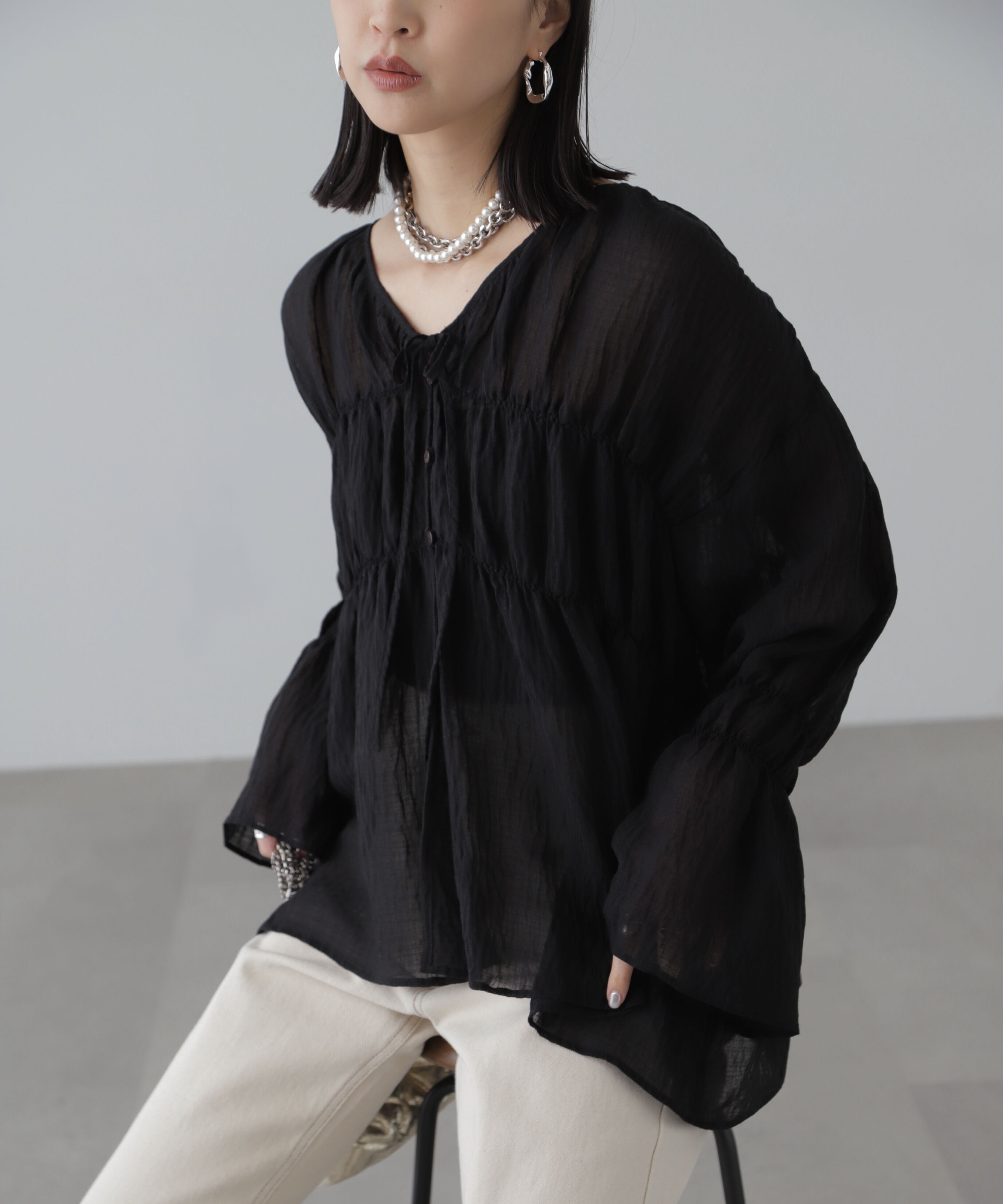  「シャーリングドロストチュニックブラウス」|シャツ・ブラウス|
