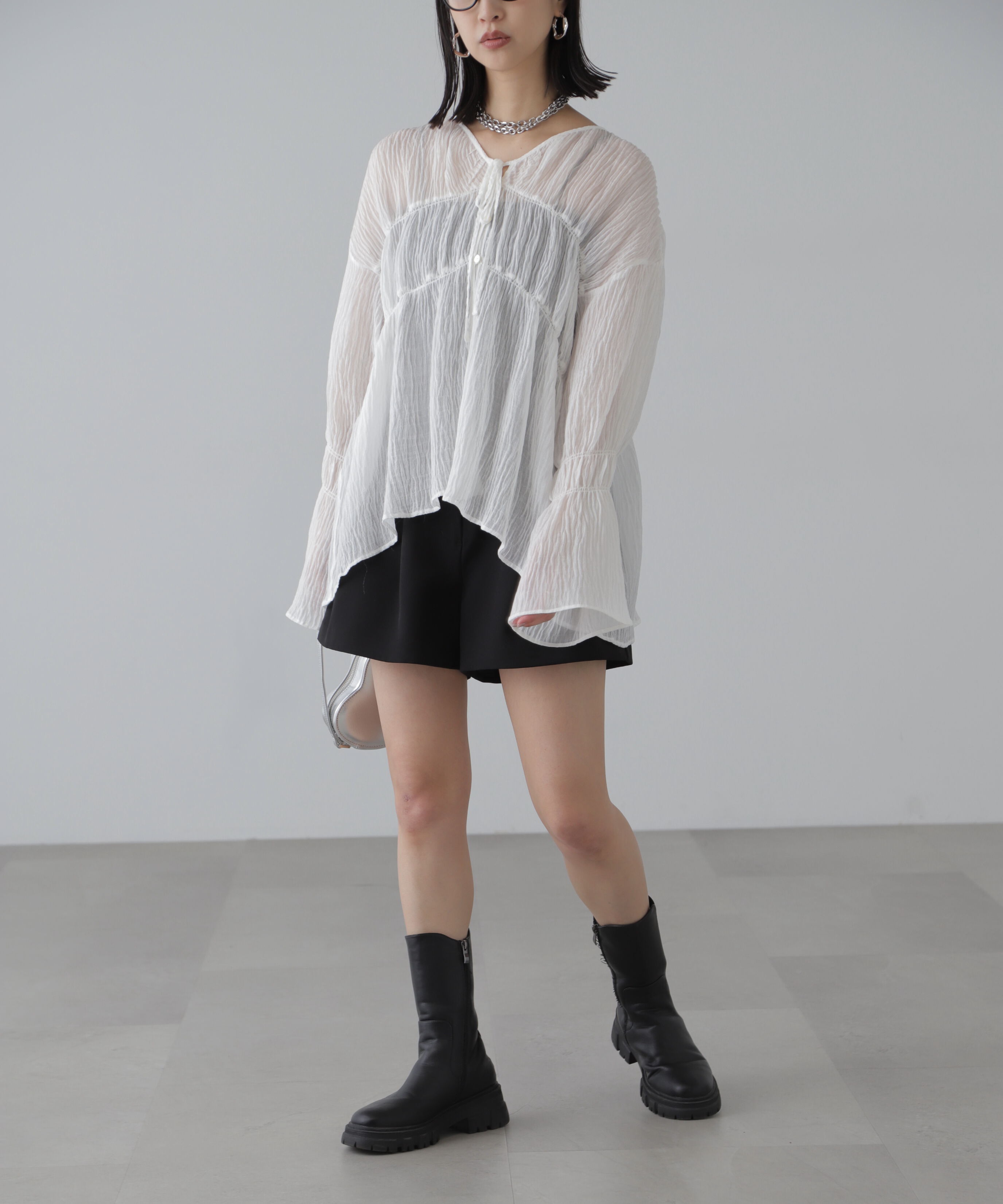  「シャーリングドロストチュニックブラウス」|シャツ・ブラウス|