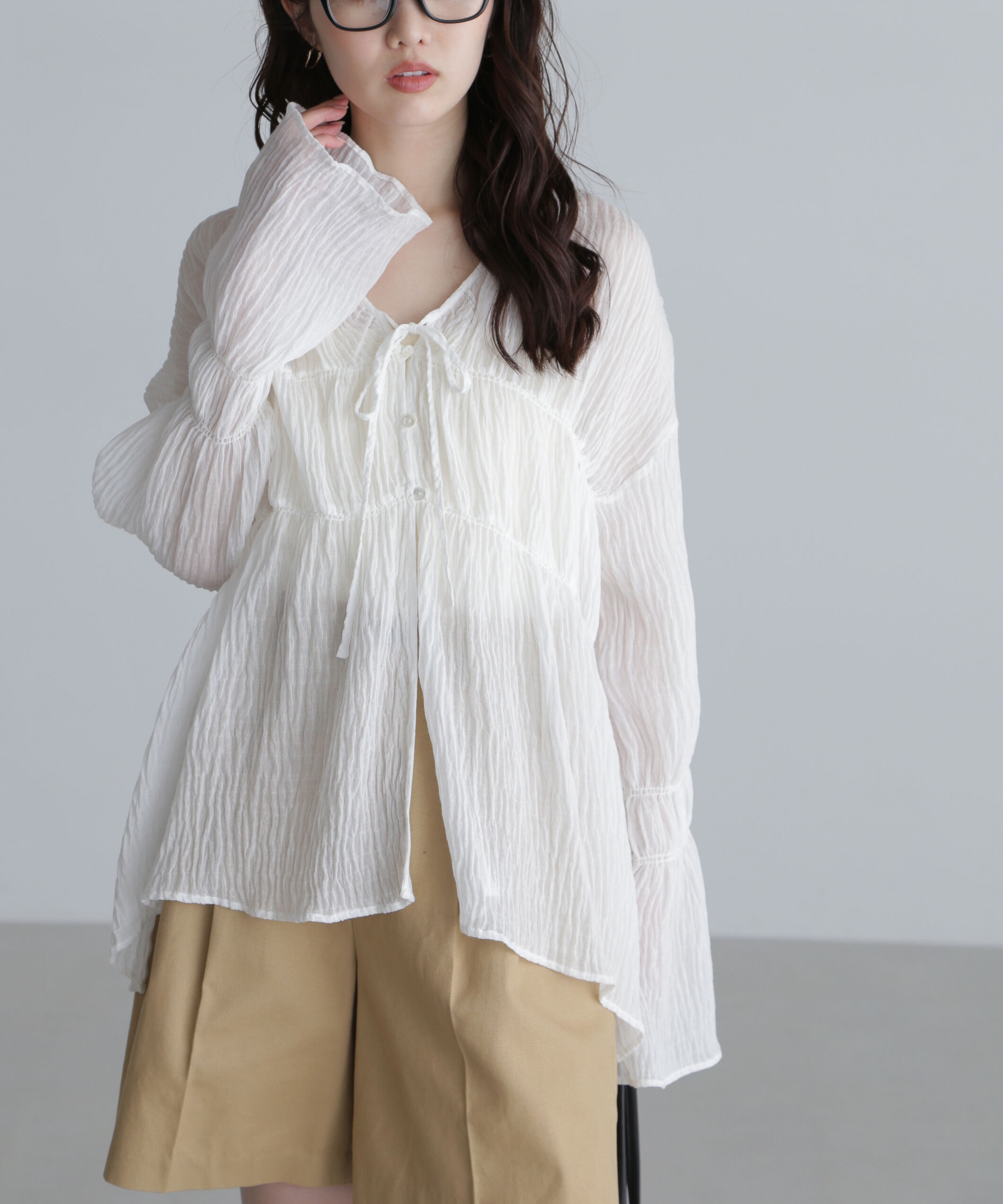  「シャーリングドロストチュニックブラウス」|シャツ・ブラウス|