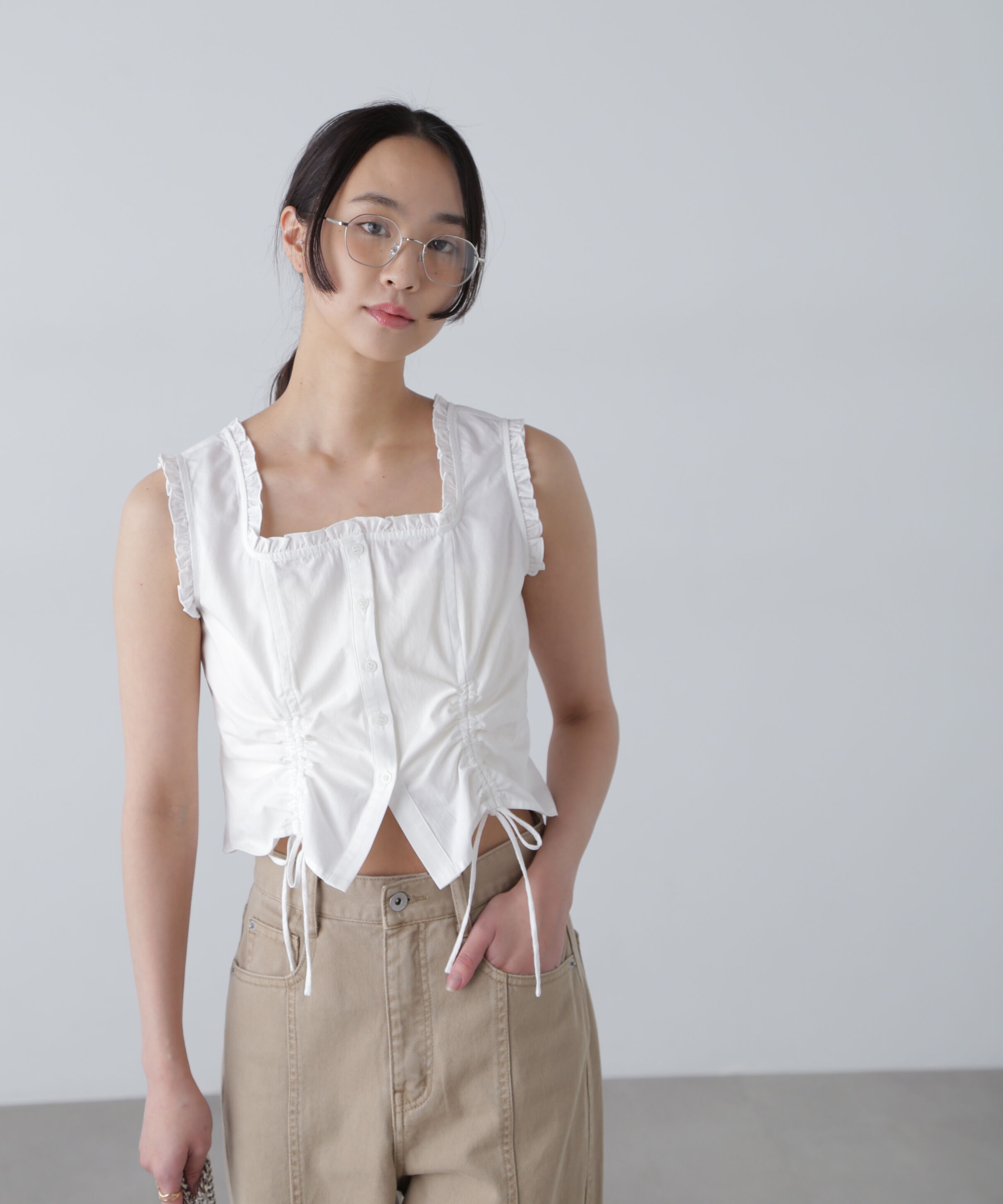  「ドロストノースリーブブラウス」|シャツ・ブラウス|