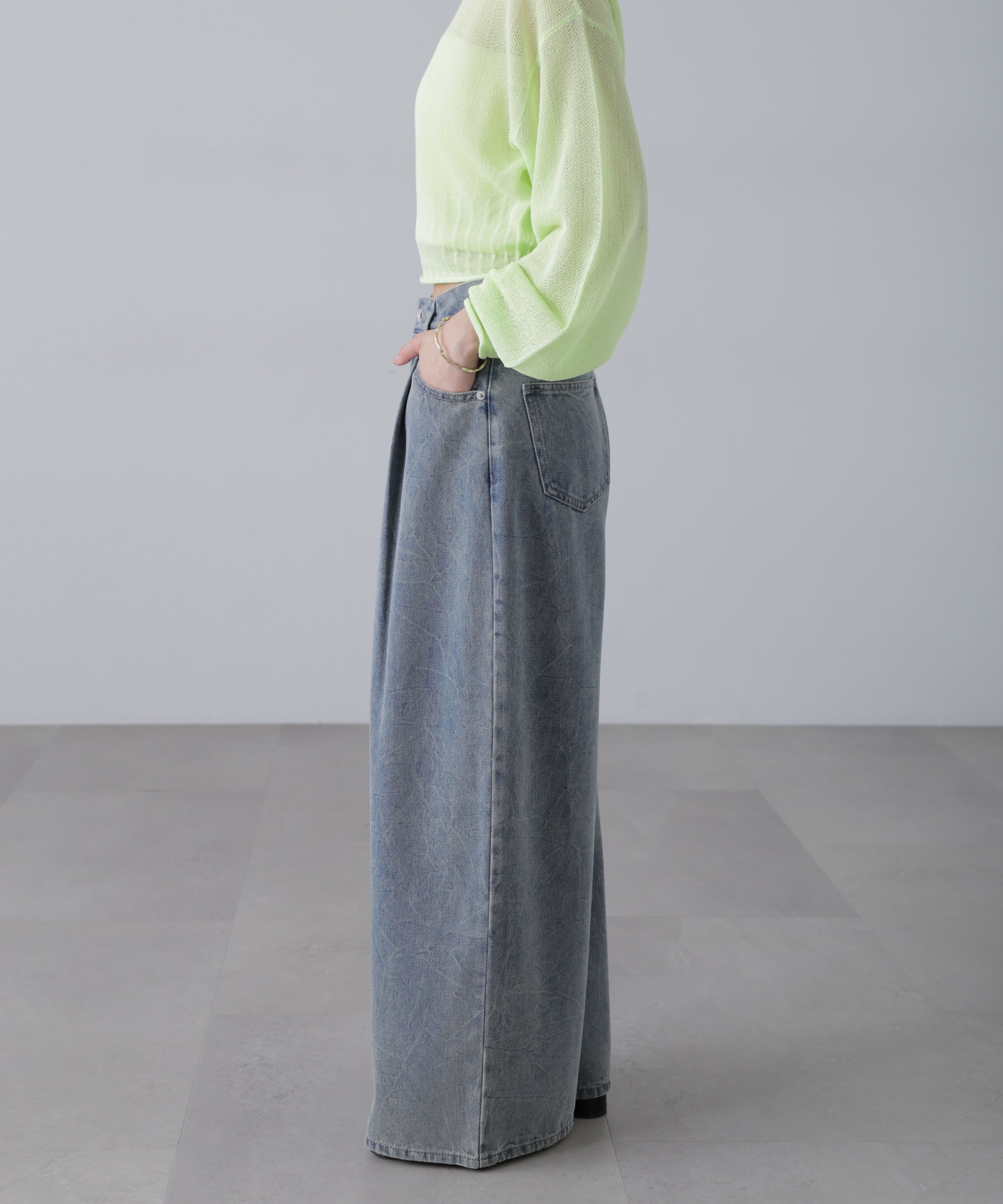  「クリンクル加工タックワイドデニムパンツ」|その他|