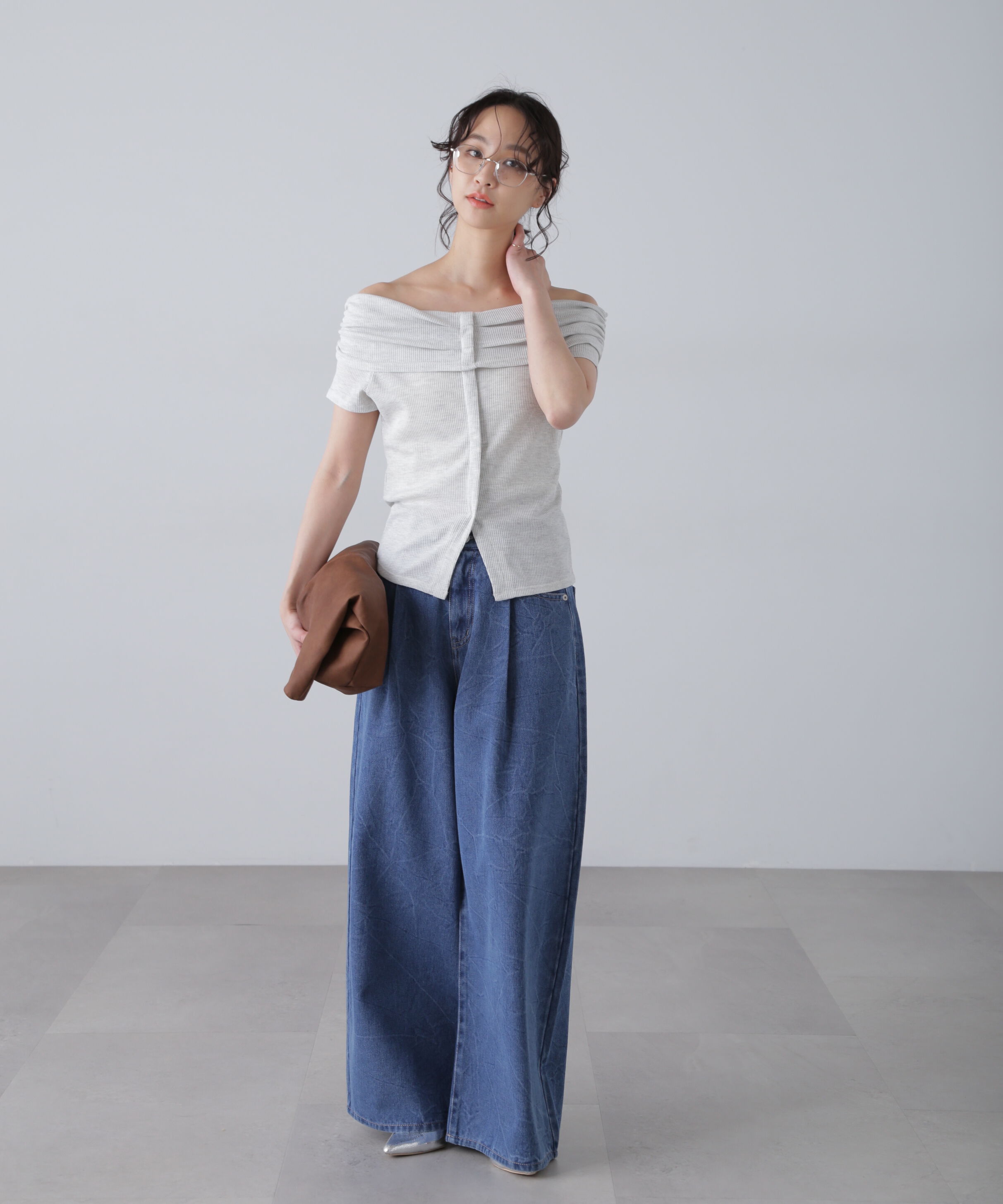  「クリンクル加工タックワイドデニムパンツ」|その他|