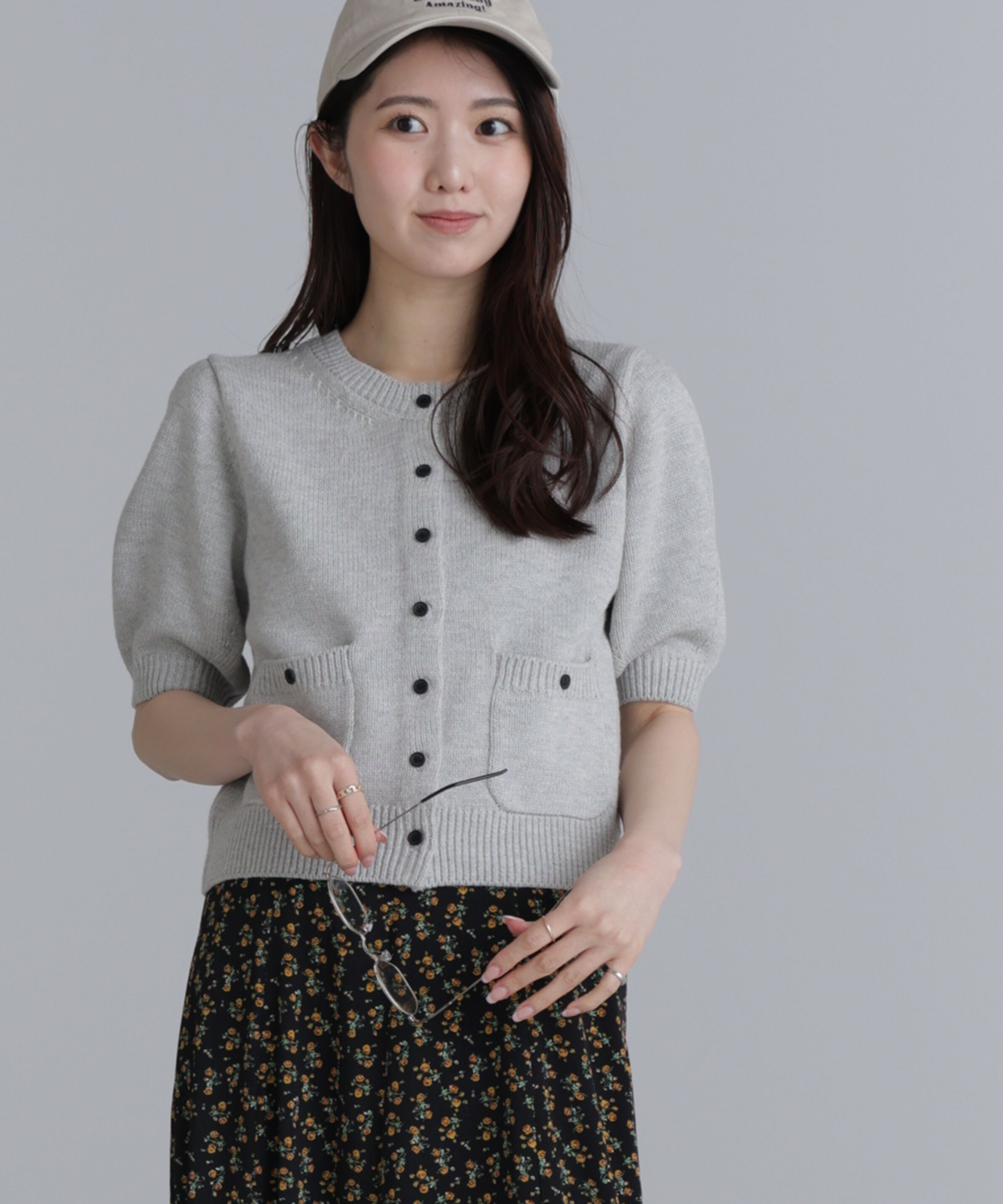  「フロントポケット半袖カーディガン」|ニット・セーター|