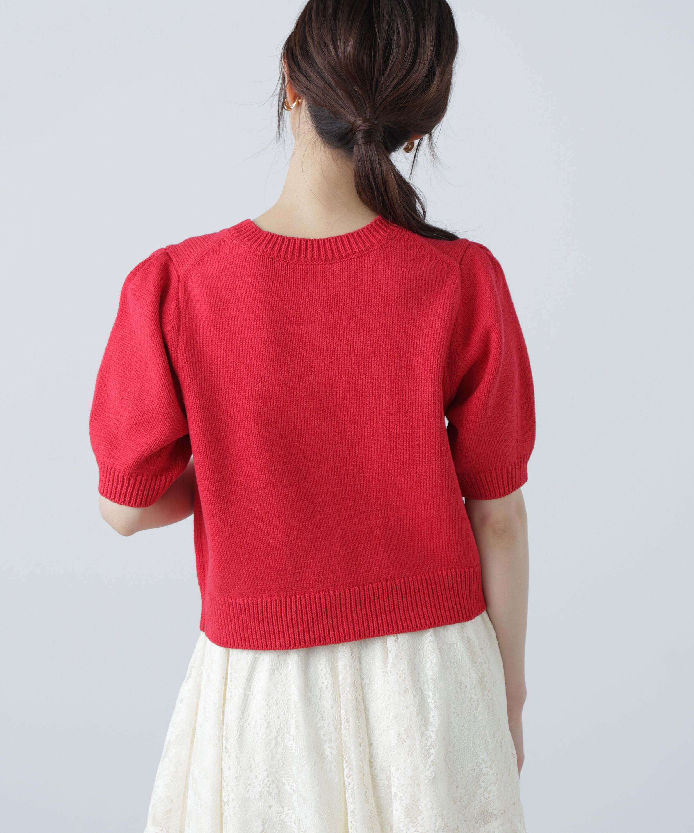  「フロントポケット半袖カーディガン」|ニット・セーター|