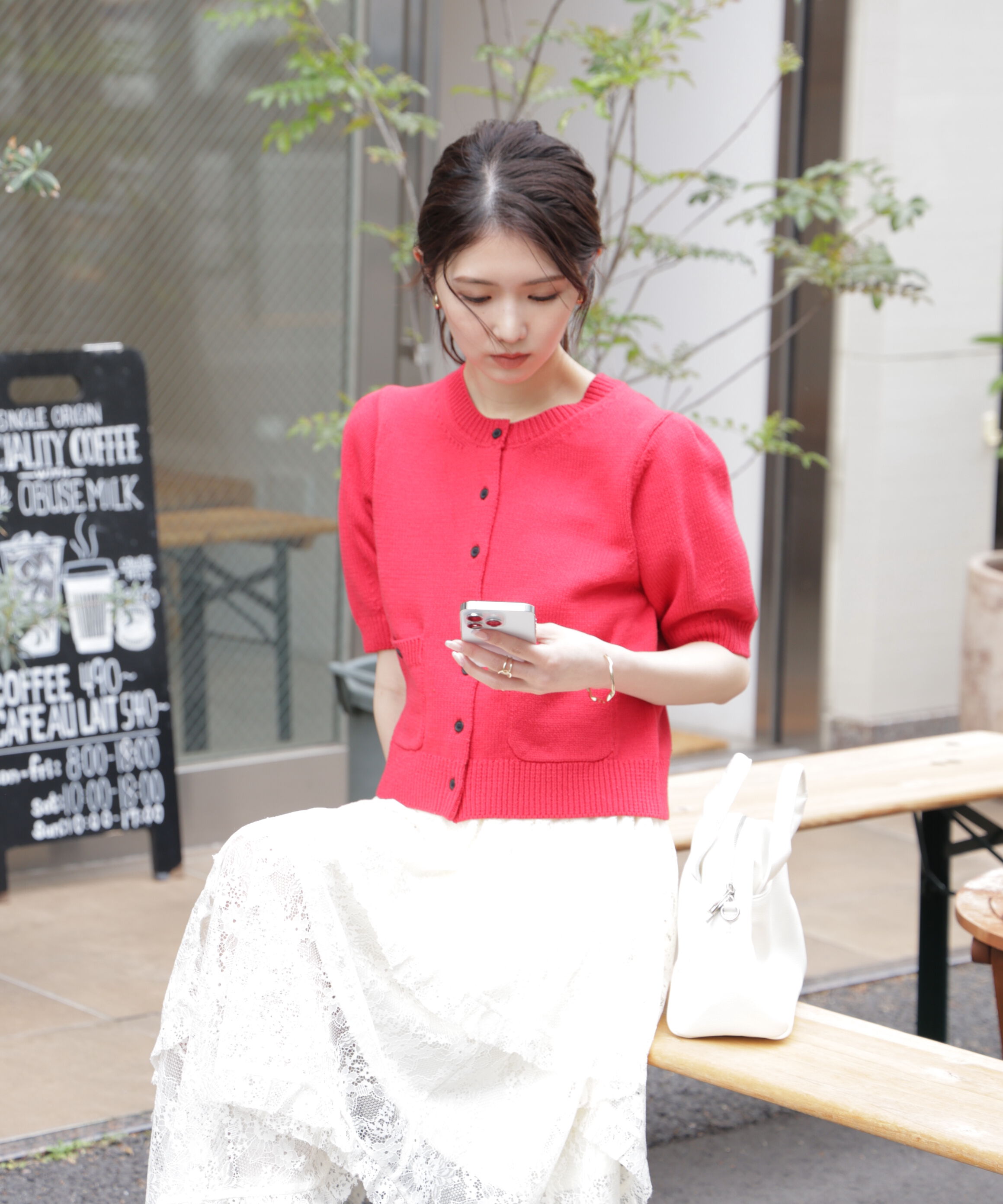  「フロントポケット半袖カーディガン」|ニット・セーター|