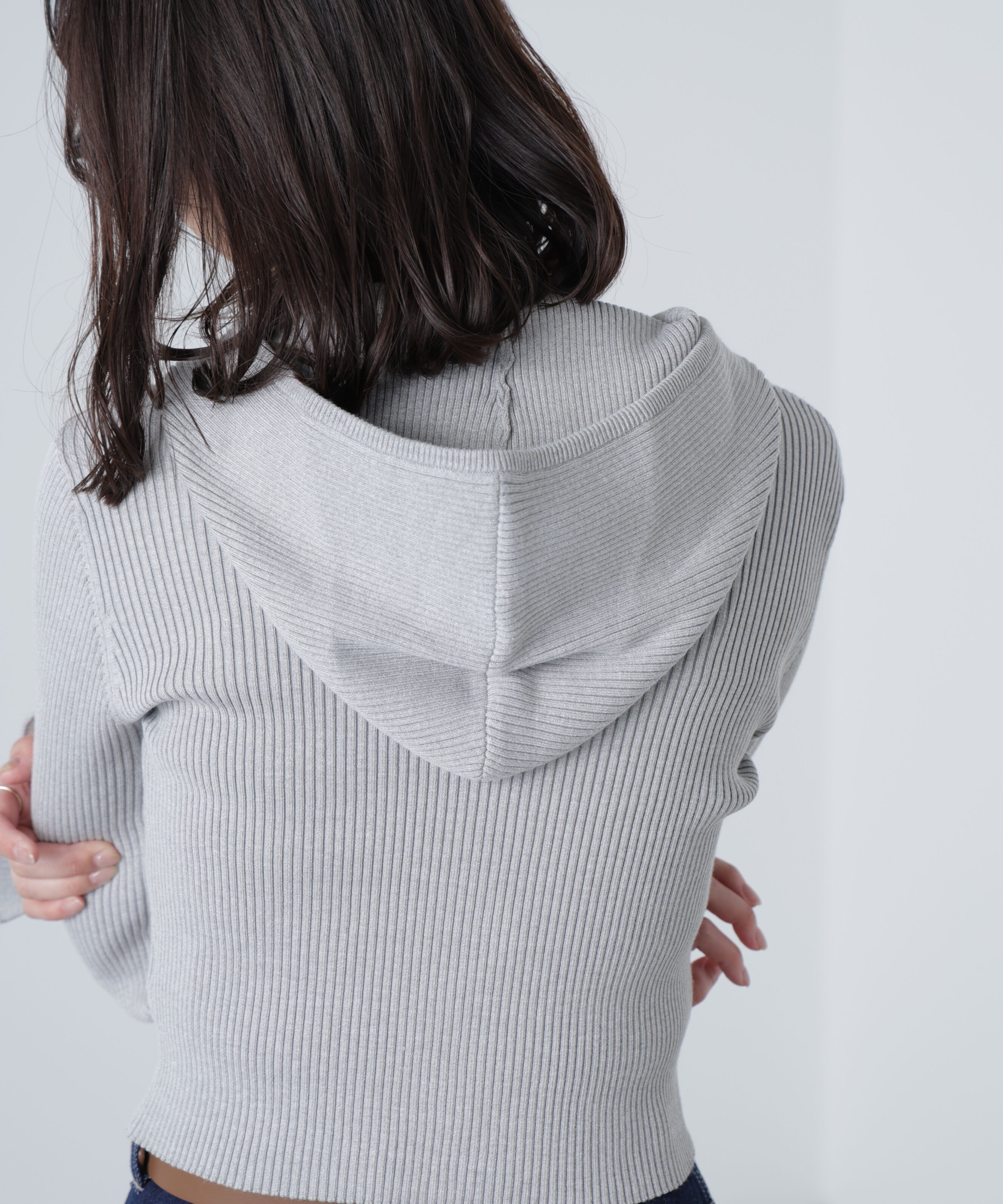  「配色リブショート丈ニットパーカー」|ニット・セーター|