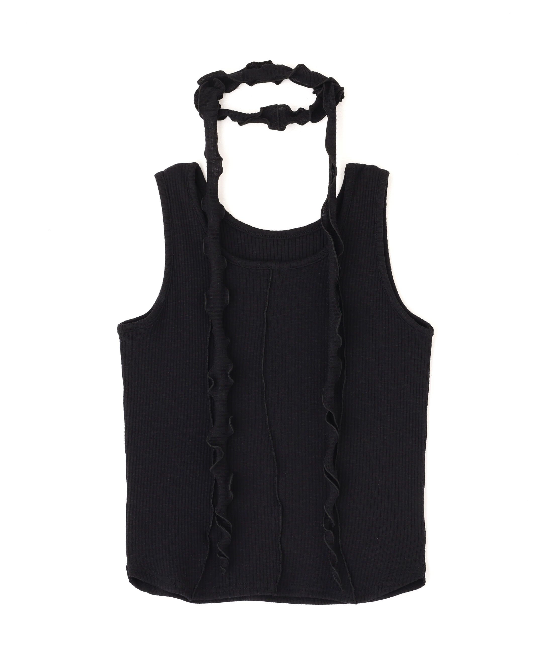  「チョーカー付きフリルディテールタンクトップ」|シャツ・ブラウス|