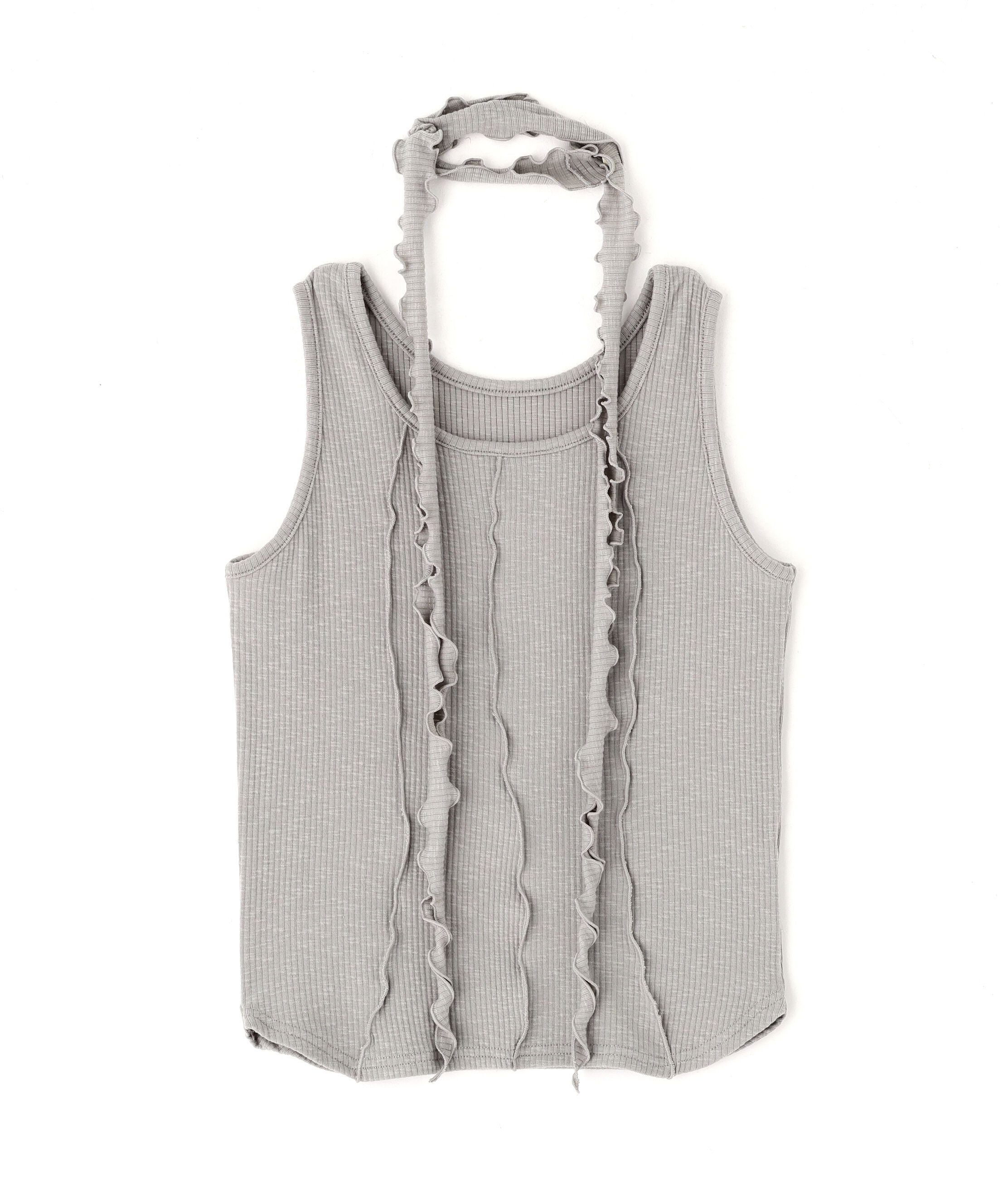  「チョーカー付きフリルディテールタンクトップ」|シャツ・ブラウス|