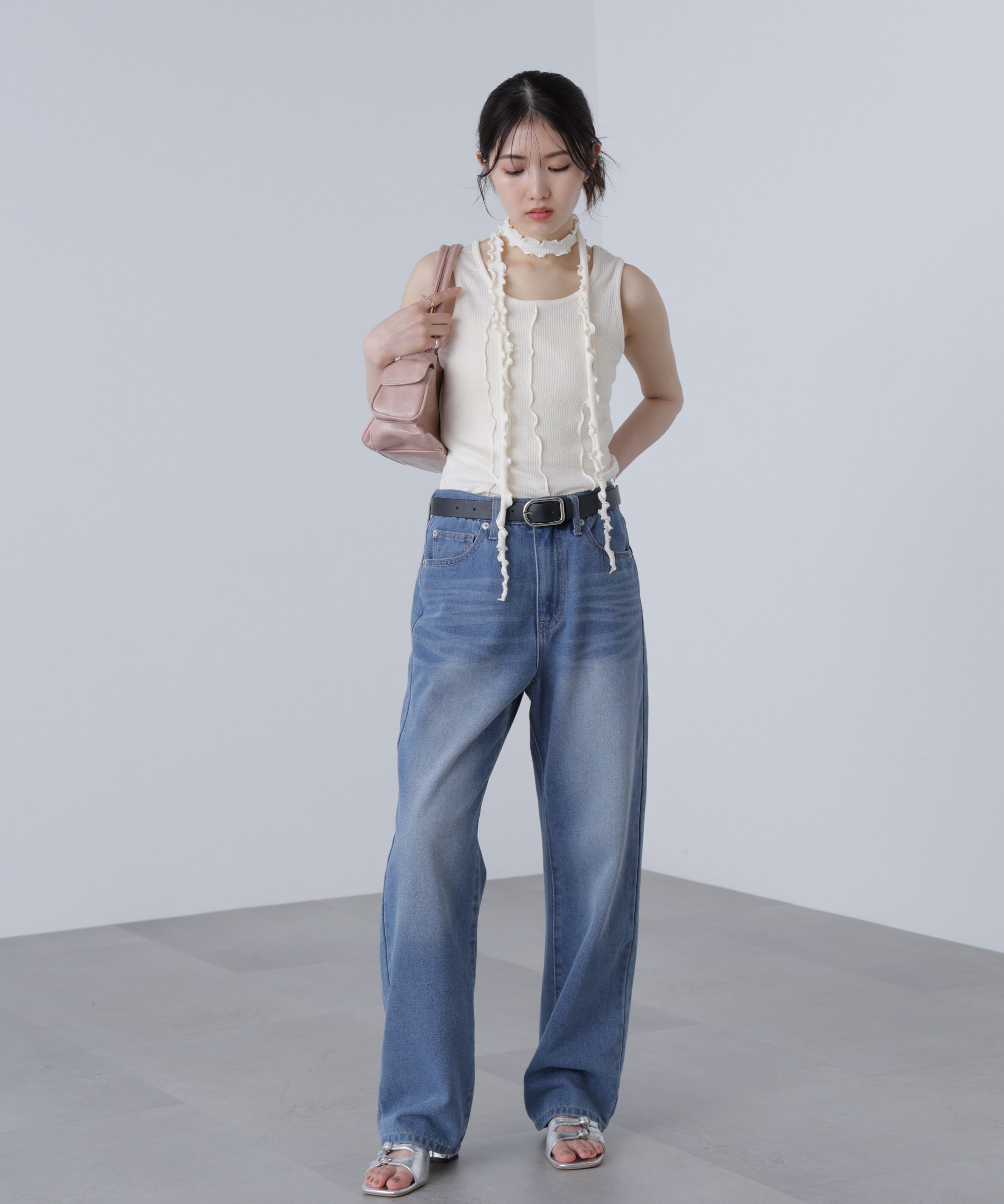  「チョーカー付きフリルディテールタンクトップ」|シャツ・ブラウス|