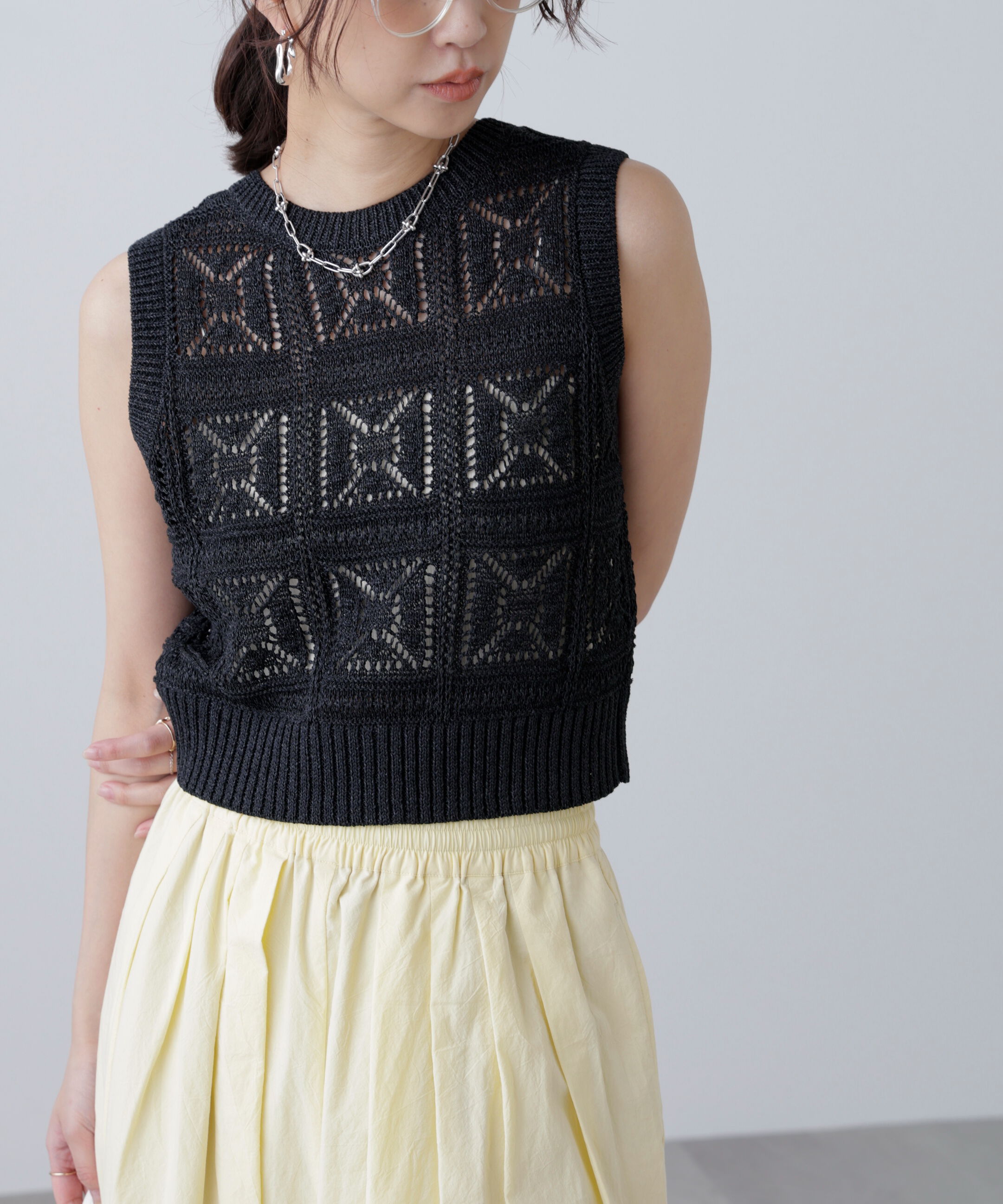  「前後2wayクロッシェニットベスト」|ニット・セーター|