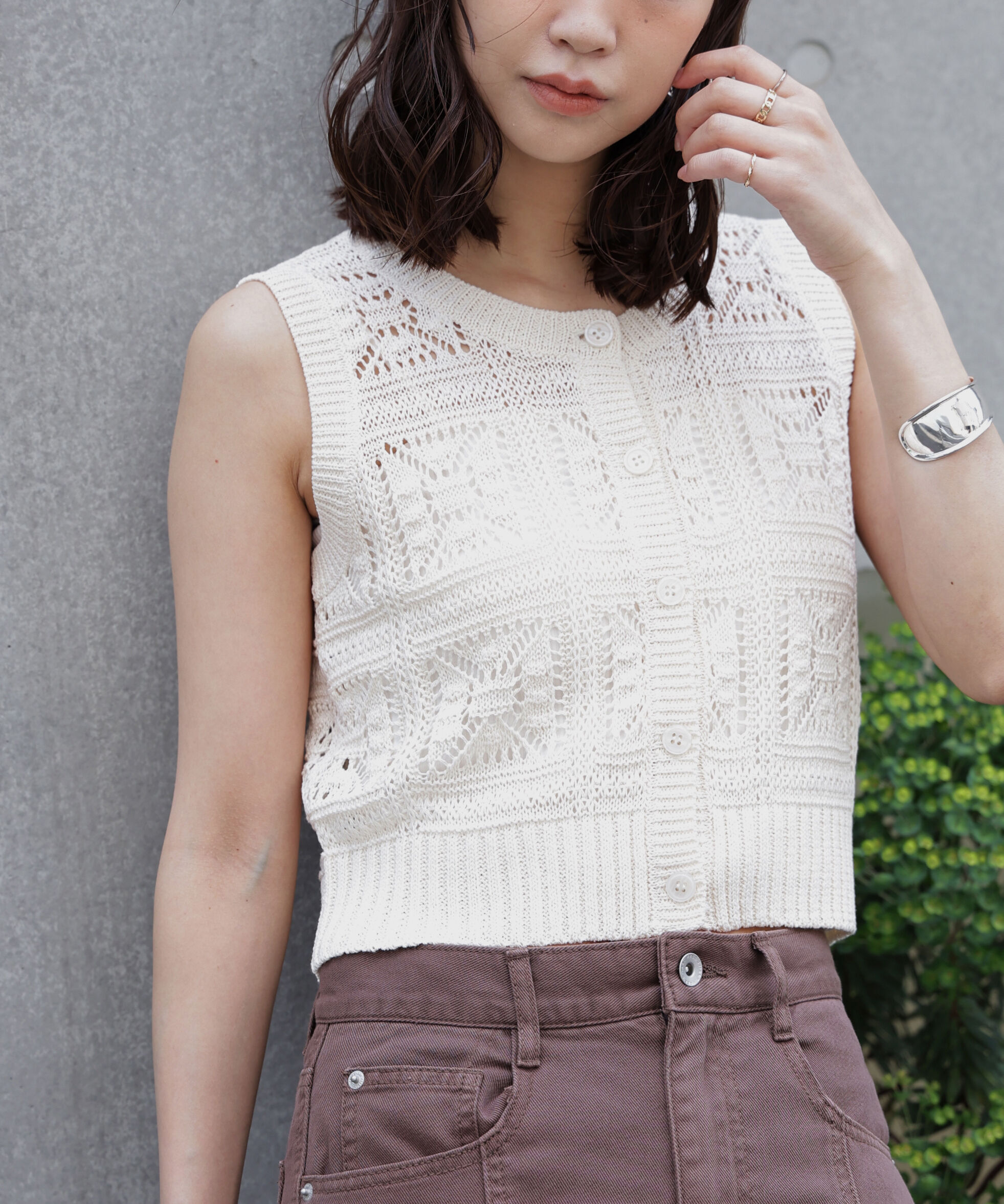  「前後2wayクロッシェニットベスト」|ニット・セーター|