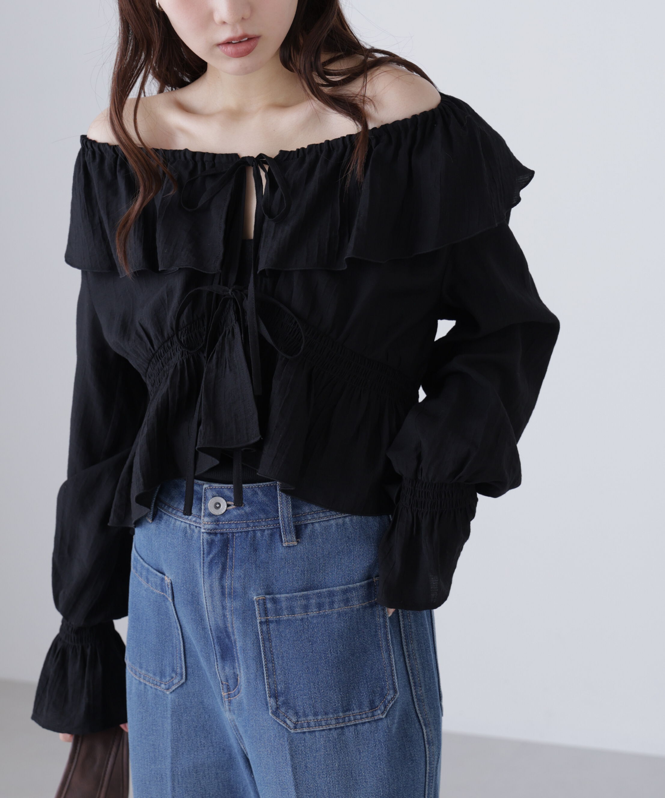 「衿フリルペプラム前開きブラウス」|シャツ・ブラウス|