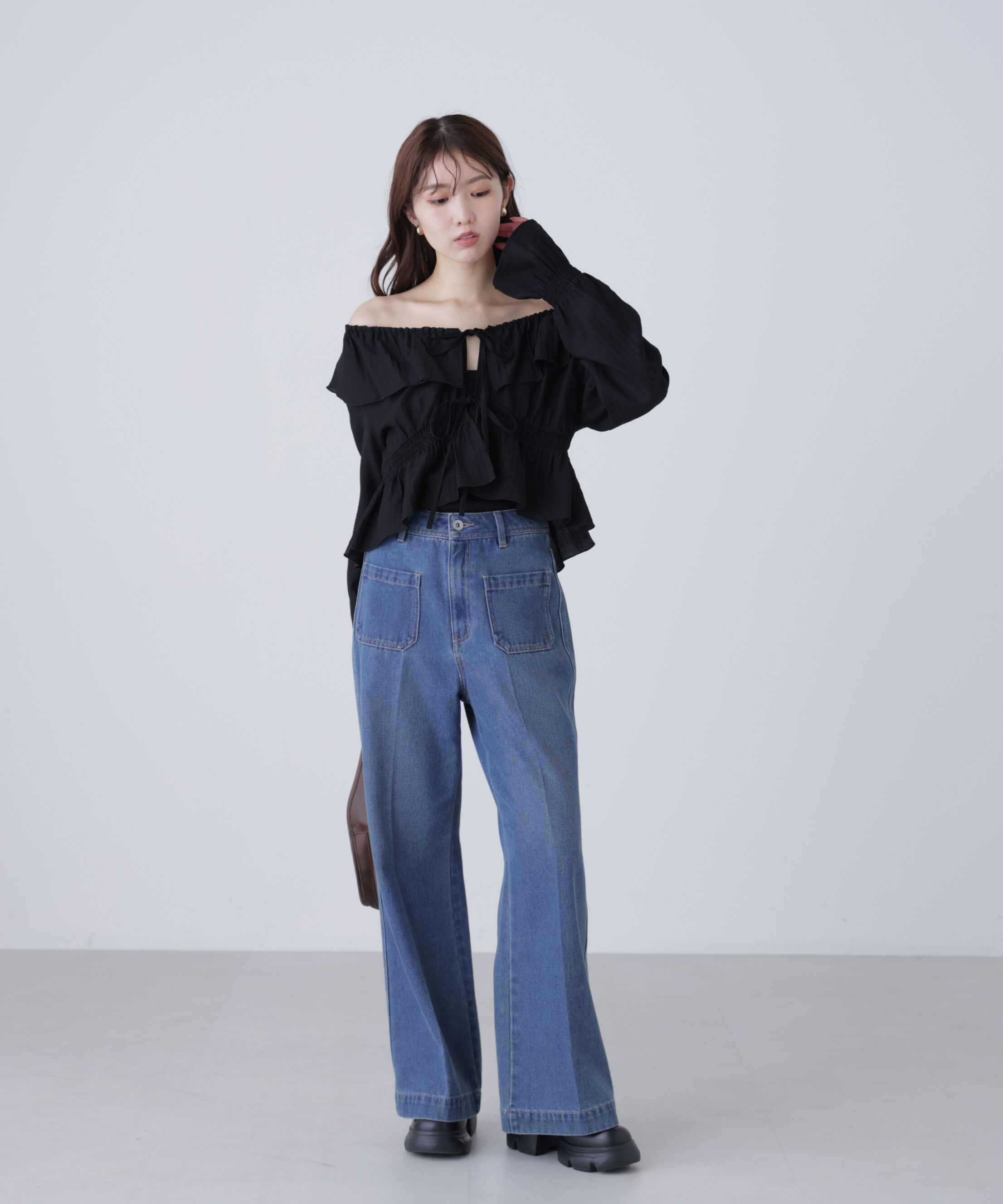  「衿フリルペプラム前開きブラウス」|シャツ・ブラウス|