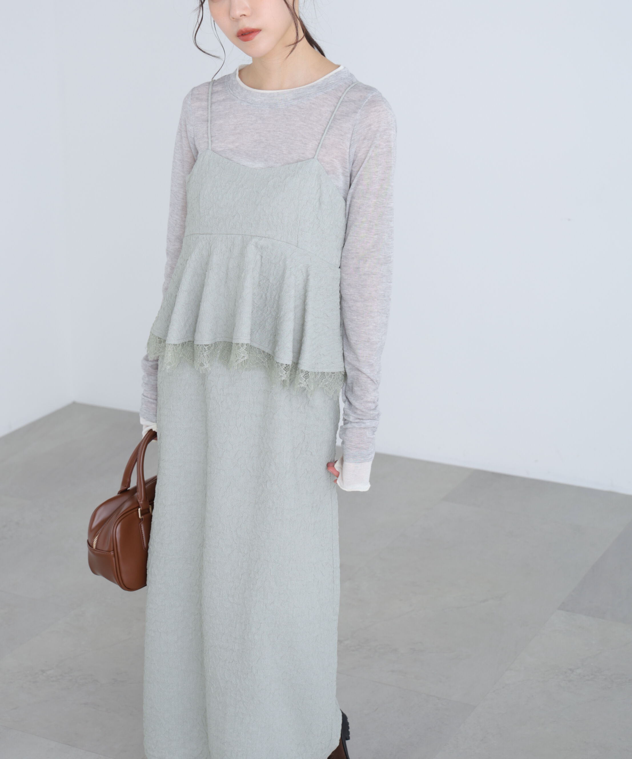  「ペプラムレースキャミワンピース」|ワンピース|