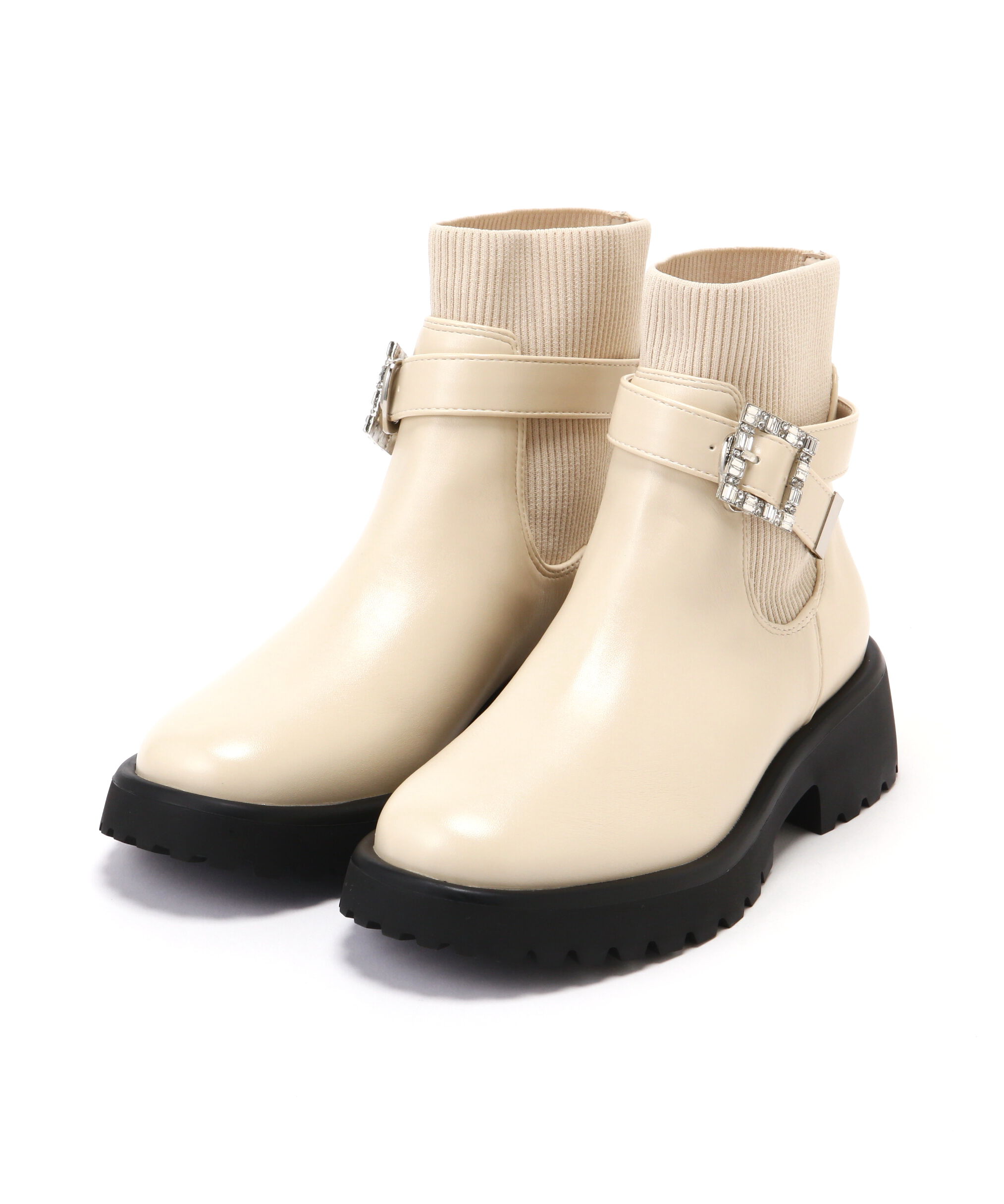  「ビジューベルトショートブーツ」|その他|オフホワイト