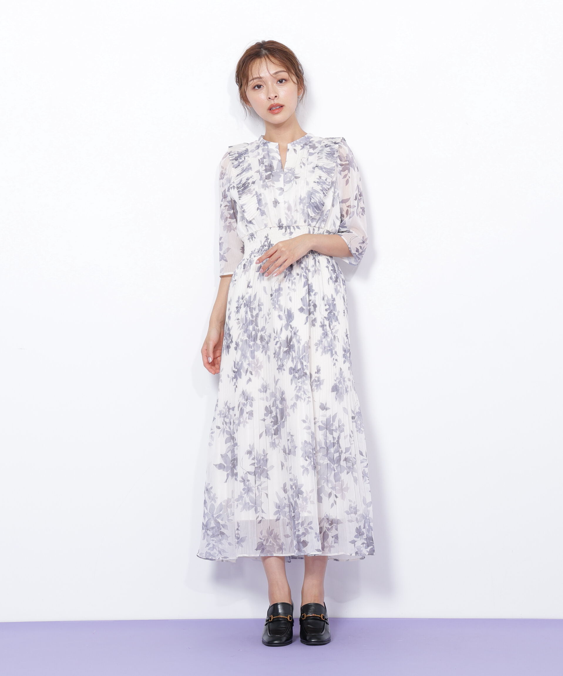  「ぼかしフラワープリントワンピース」|ワンピース|