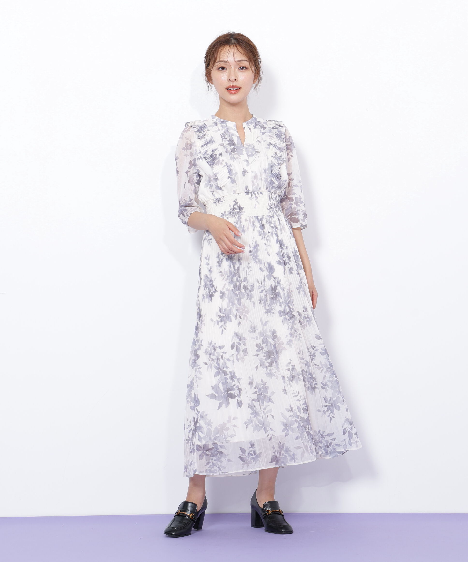  「ぼかしフラワープリントワンピース」|ワンピース|