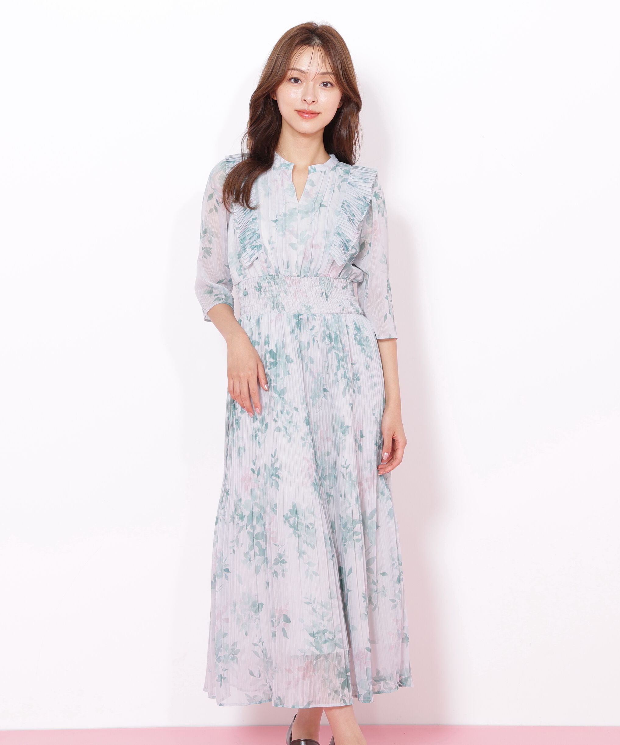  「ぼかしフラワープリントワンピース」|ワンピース|