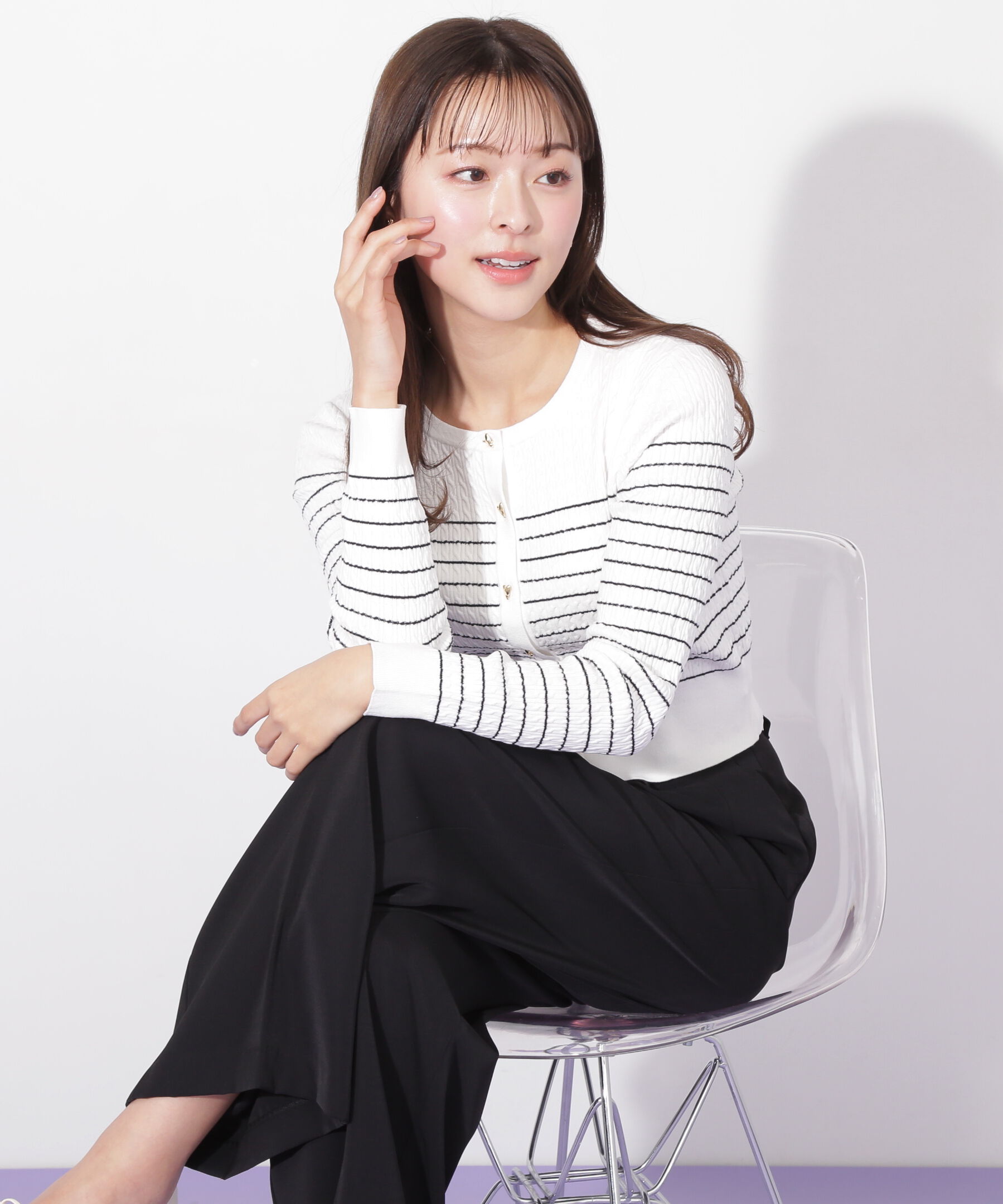  「ＵＶミニケーブルカーディガン」|ニット・セーター|ボーダー2